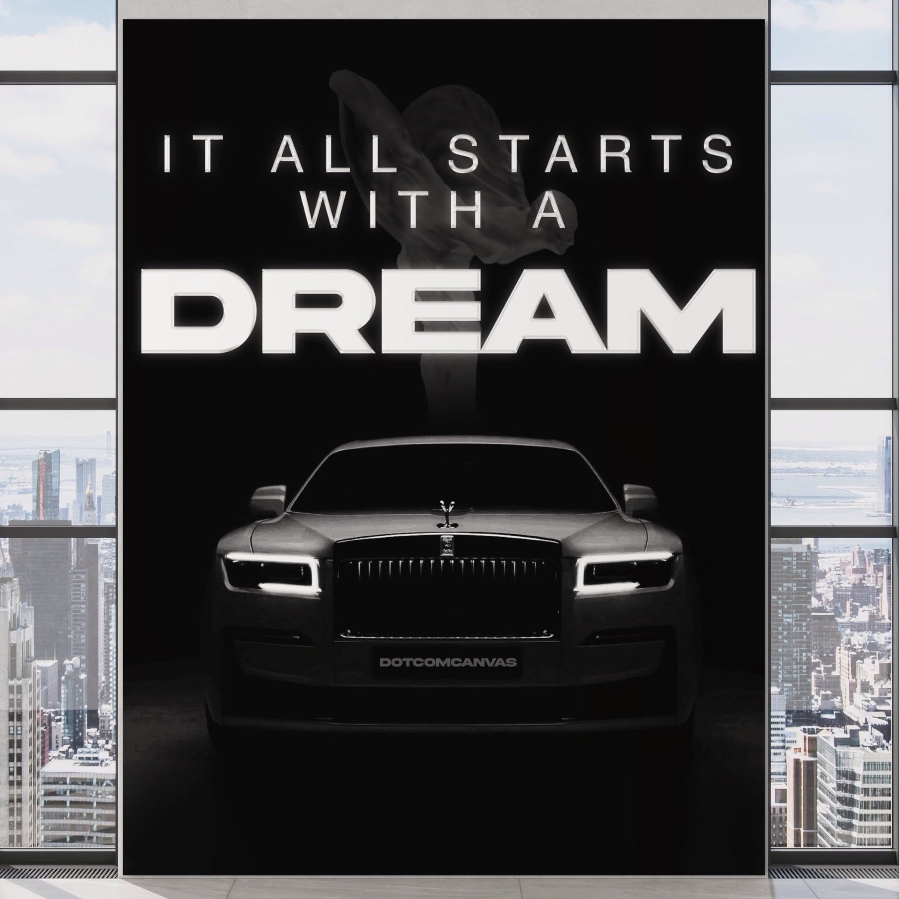 Tablou Canvas Premium LuxCanva® B1038, It All Starts With A Dream , Decorativ, Inspirational, Rolls-Royce, Alb Si Negru