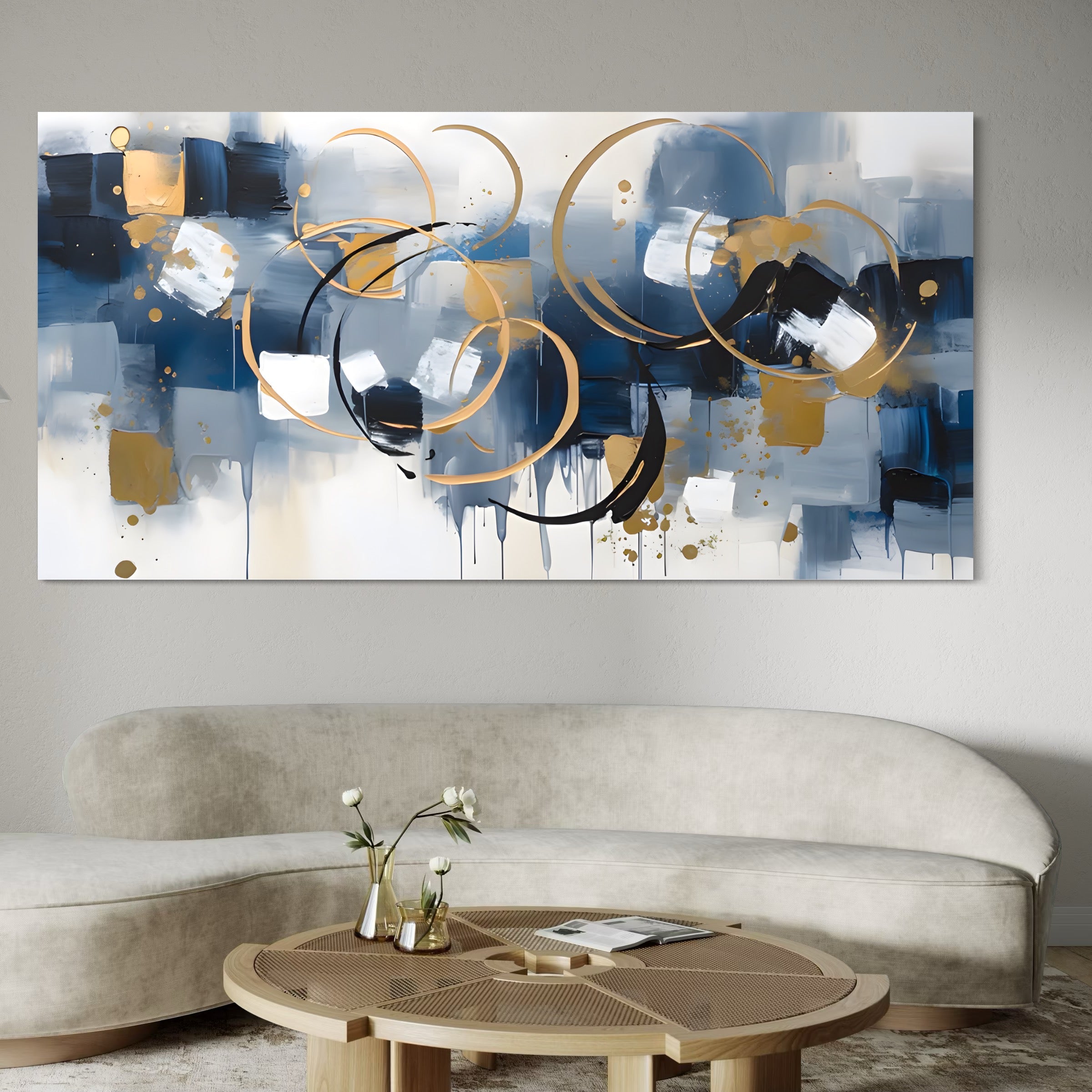 Tablou Canvas Premium LuxCanva® C1243 WhIte Gold And Blue Painting , Relaxare, Living Room, Culori Vibrante