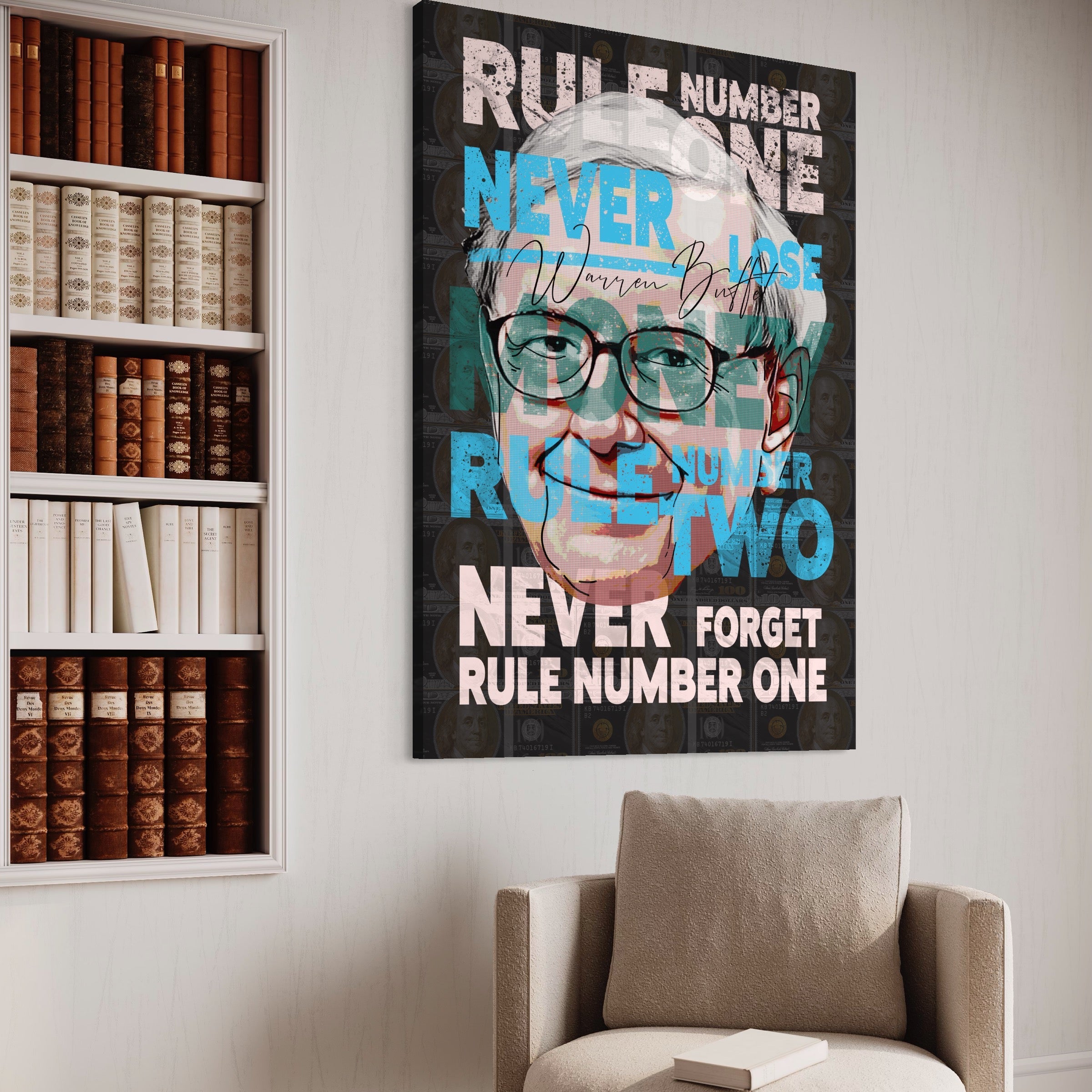 Tablou Canvas Premium LuxCanva® B1017, Warren Buffett , Motivational, Antreprenor, Finante, Investitor, Culori Vibrante