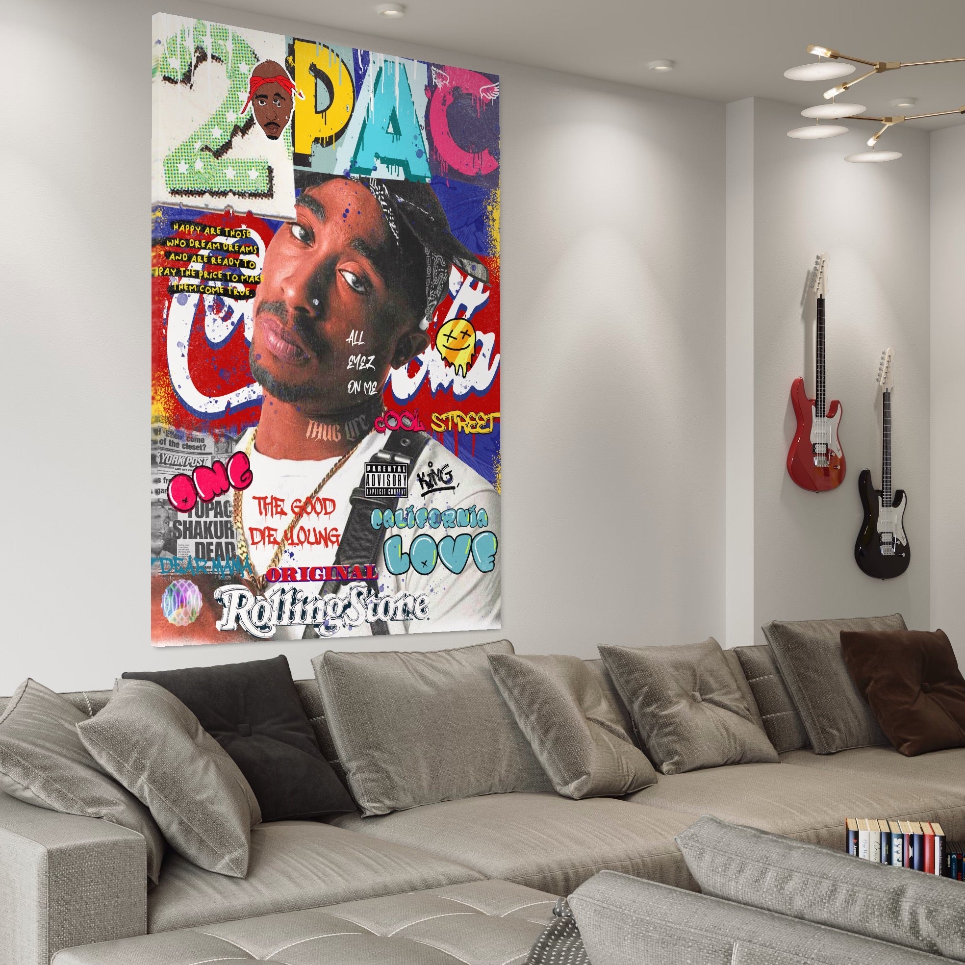 Tablou Canvas Premium LuxCanva® B1016, Tupac Shakur , Motivational, Hip-Hop, 2Pac, Cantaret, Culori Vibrante