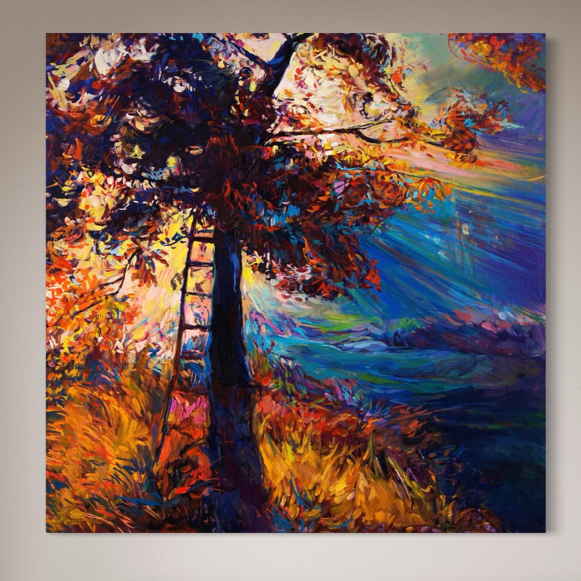 Tablou Canvas Premium LuxCanva® C1001, Copac La Rasarit ,  Living, Scara, Frunze, Cer, Dormitor, Culori Vibrante