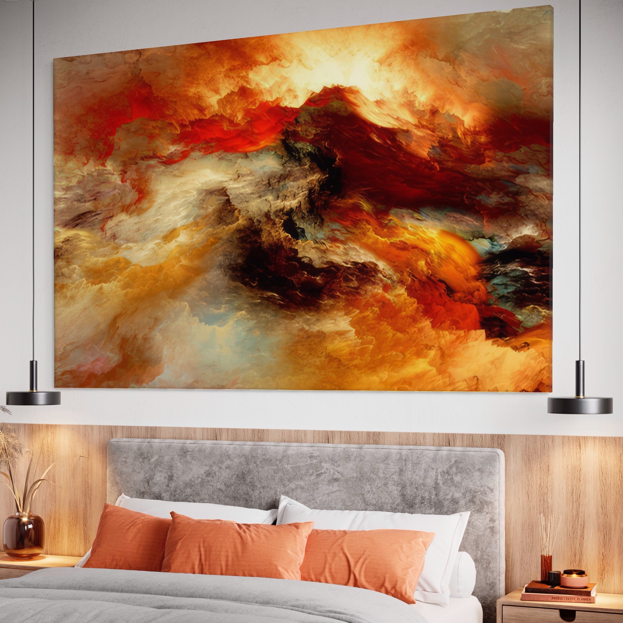 Tablou Canvas Premium LuxCanva® A1354, Orange Marble , Living, Abstract, Multicolor, Dormitor, Culori Vibrante