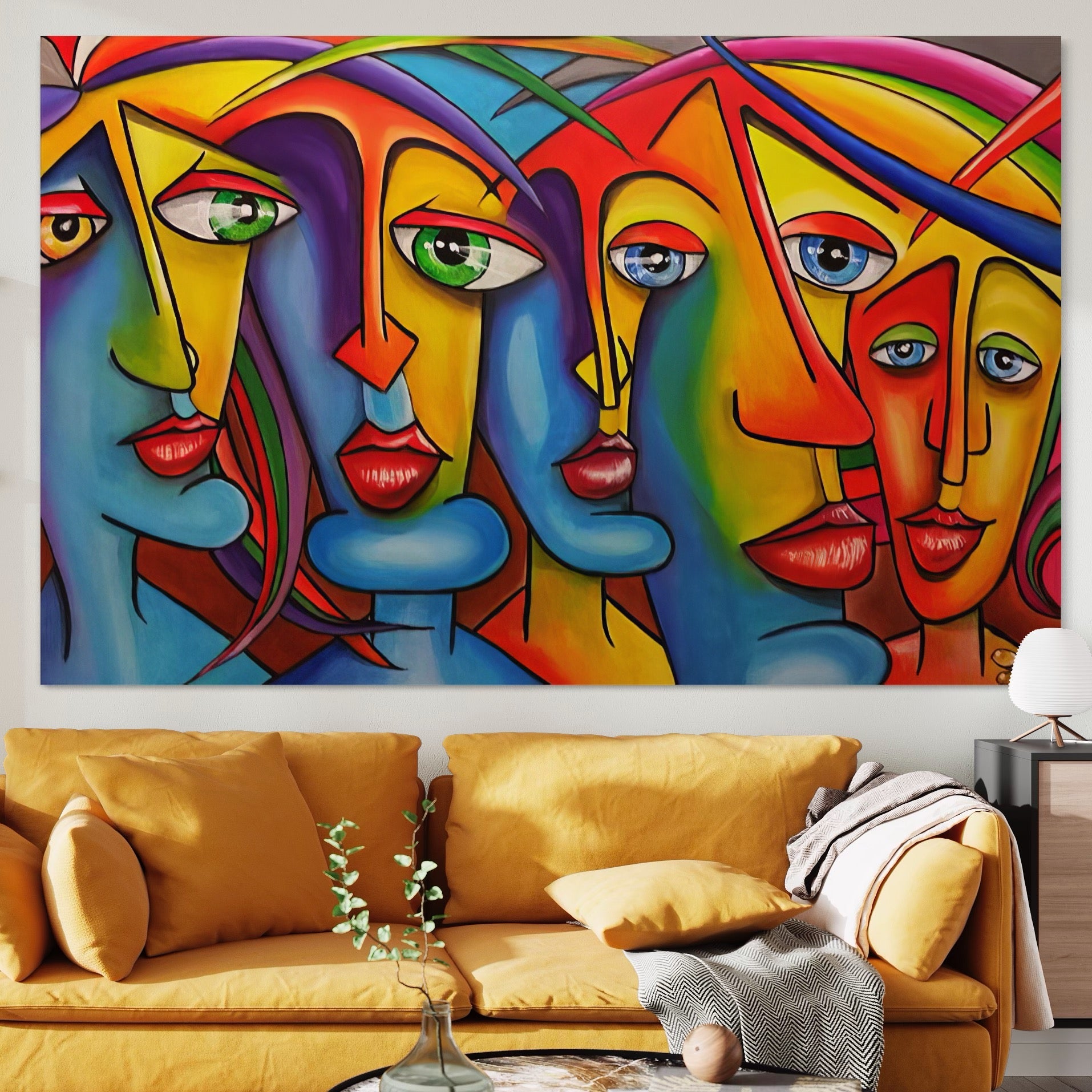 Tablou Canvas Premium LuxCanva® A1349, Abstract Face , Living, Portret, Arta Moderna, Colorat, Galerie De Arta, Culori Vibrante