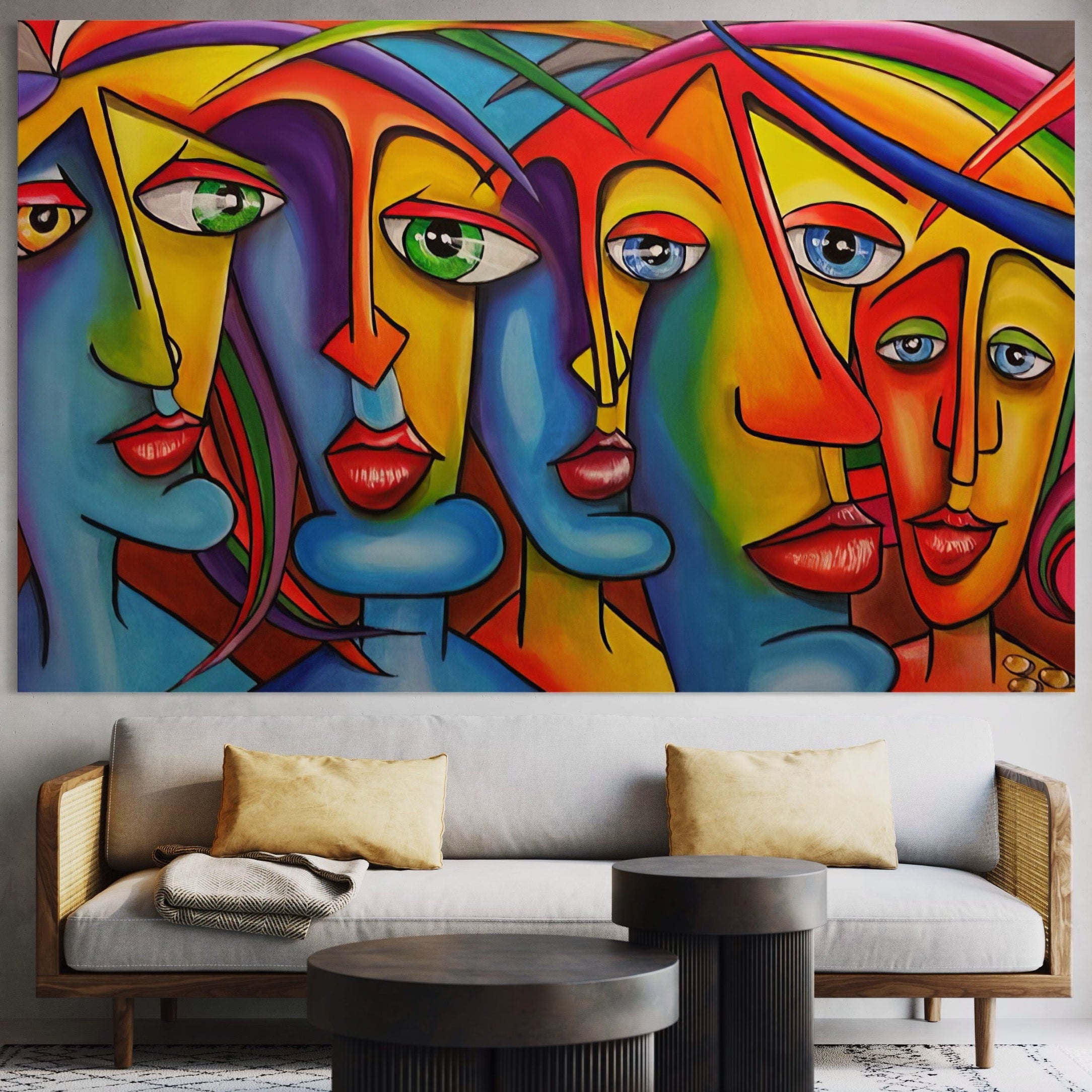 Tablou Canvas Premium LuxCanva® A1349, Abstract Face , Living, Portret, Arta Moderna, Colorat, Galerie De Arta, Culori Vibrante
