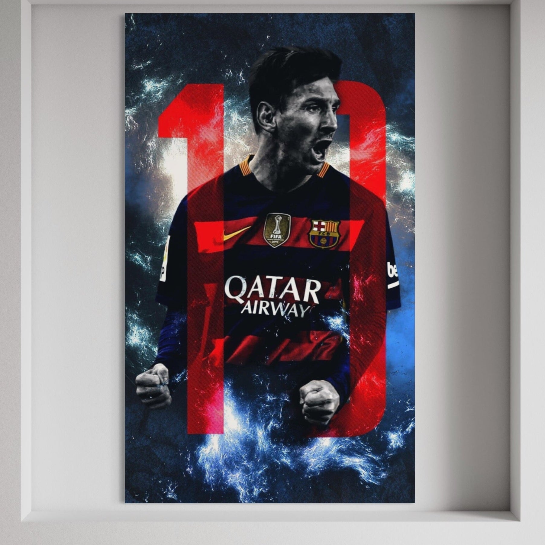 Tablou Canvas Premium LuxCanva® A1343, Messi Nr.10 ,  Living, Fotbalist, Balonul De Aur, Sportiv, Game Room, Culori Vibrante