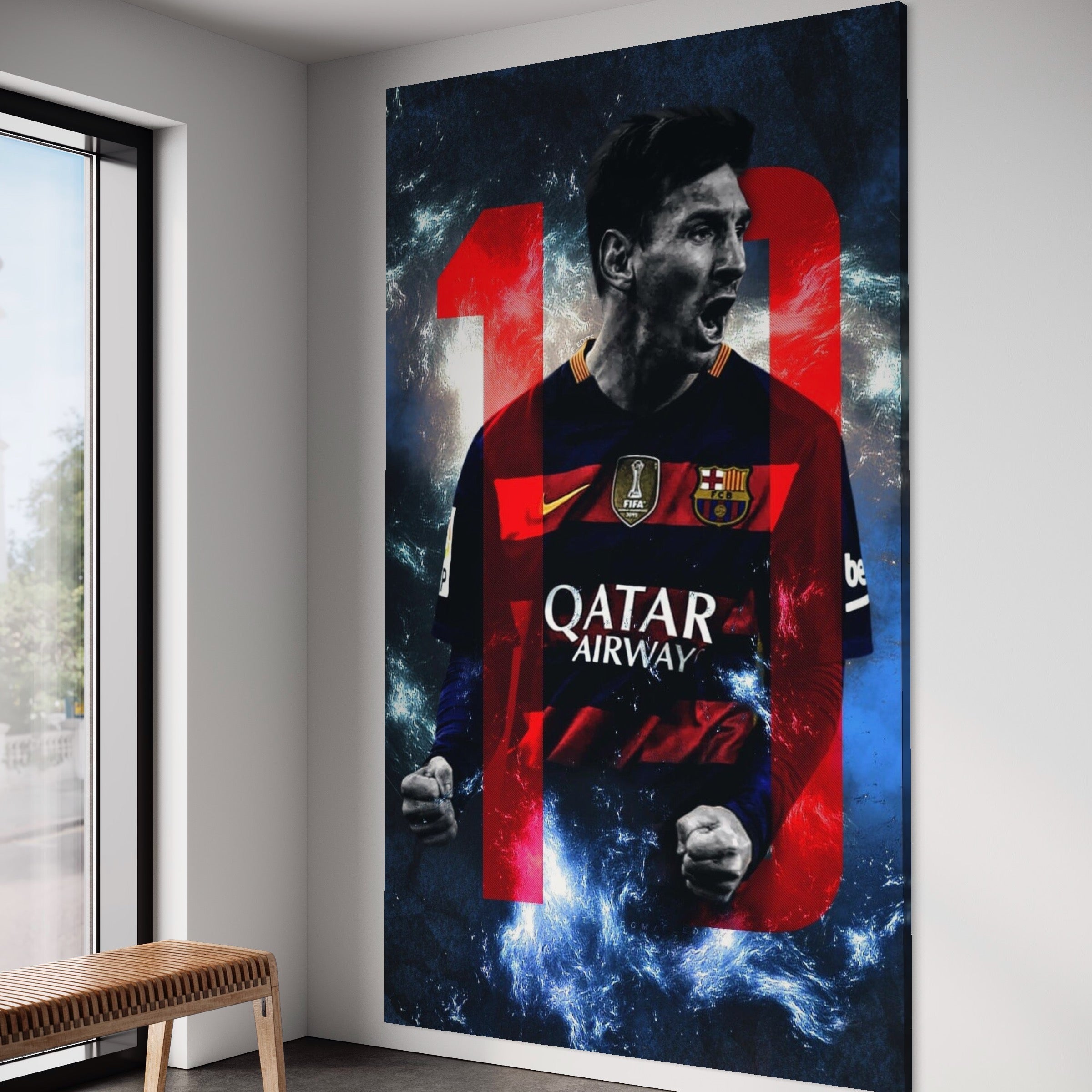 Tablou Canvas Premium LuxCanva® A1343, Messi Nr.10 ,  Living, Fotbalist, Balonul De Aur, Sportiv, Game Room, Culori Vibrante