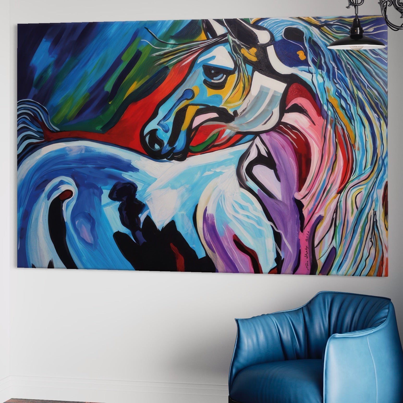Tablou Canvas Premium LuxCanva® A1342, Colorful Horse , Living, Cal, Animal, Camera Copil, Multicolor, Culori Vibrante