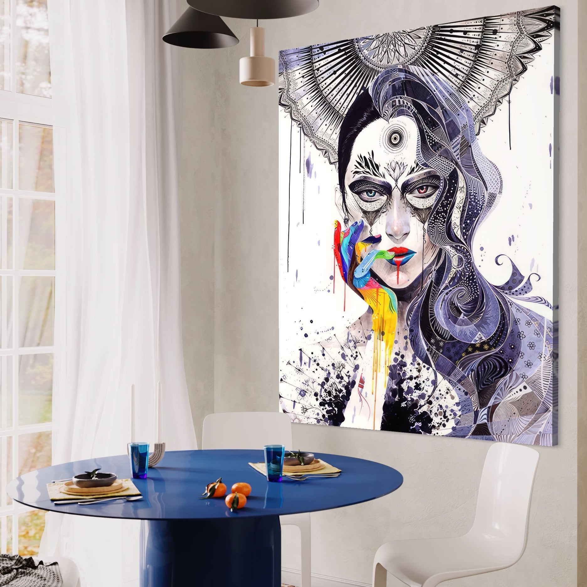 Tablou Canvas Premium LuxCanva® A1340, Minjae Lee , Living, Abstract, Colorat, Fata, Decorativ, Graffiti, Studio, Culori Vibrante