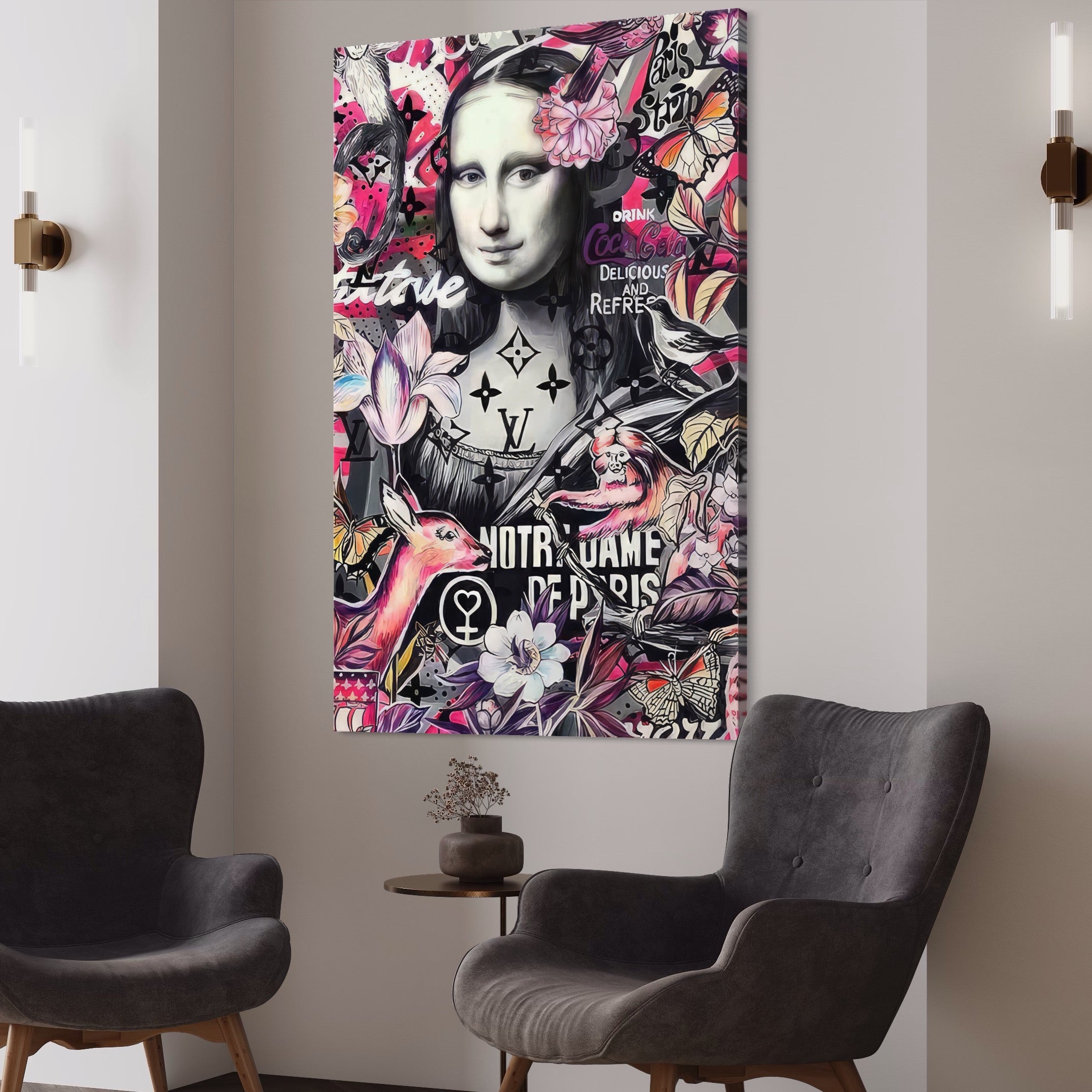 Tablou Canvas Premium LuxCanva® A1339, Mona Lisa Graffiti ,  Living, Abstract, Colorat, Drink Colca-Cola, Studio, Culori Vibrante