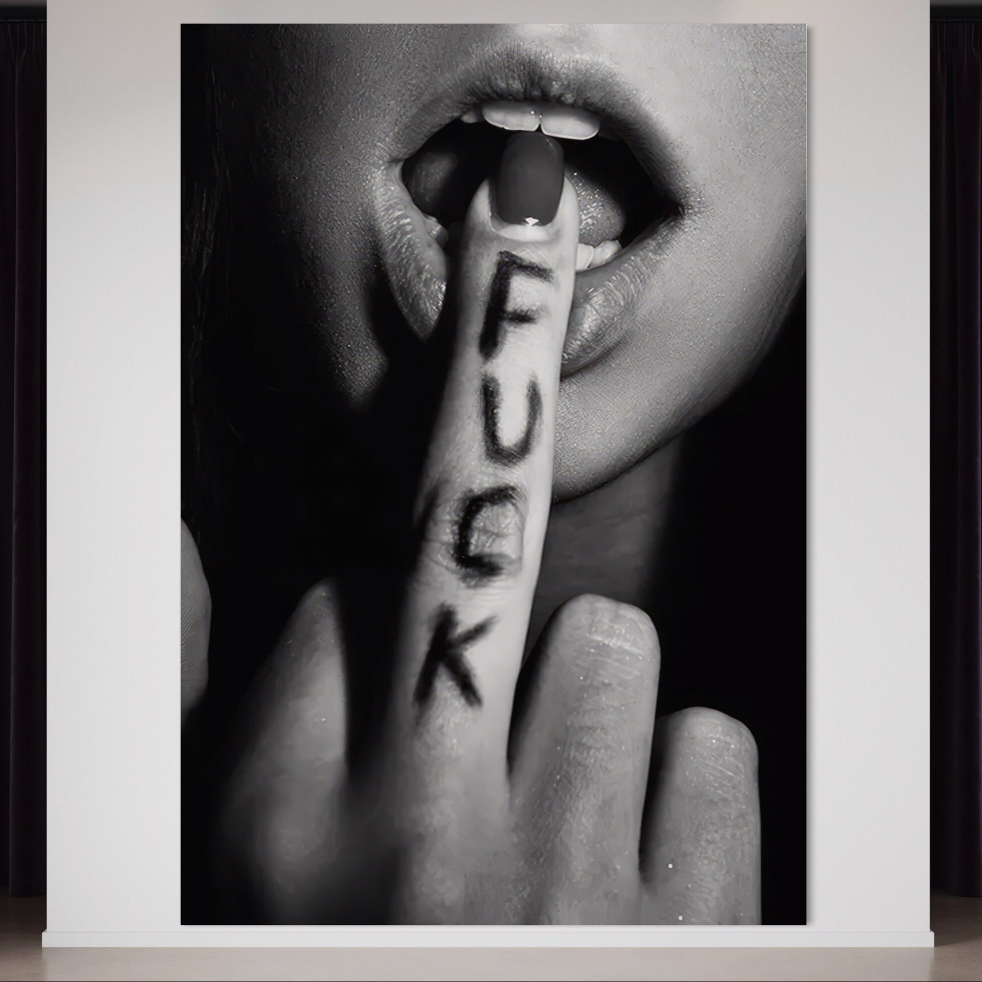 Tablou Canvas Premium LuxCanva® A1336, Lips Black And White , Studio, Buze, Sexy Lips, Senzual, Femeie, Dormitor, Culori Vibrante