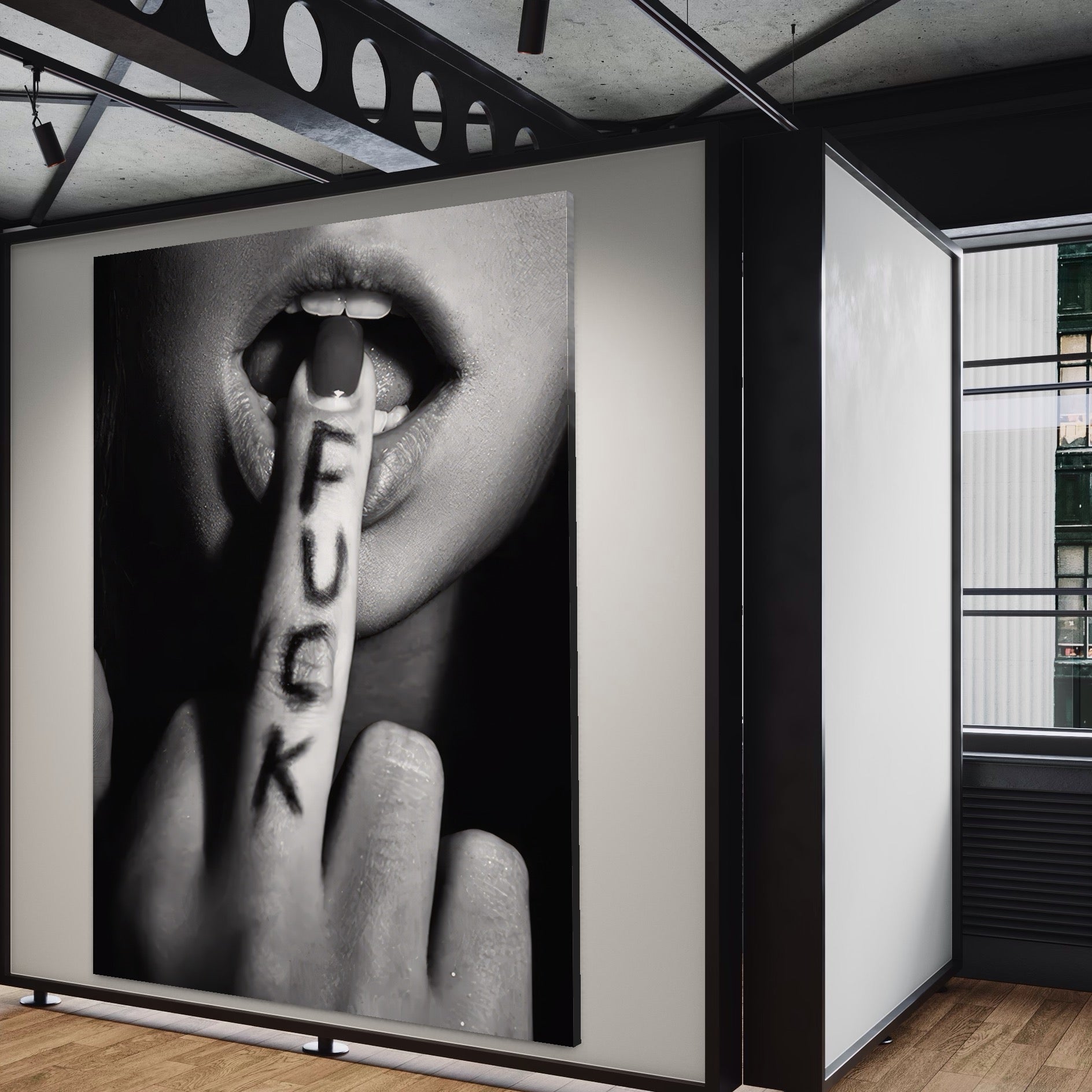 Tablou Canvas Premium LuxCanva® A1336, Lips Black And White , Studio, Buze, Sexy Lips, Senzual, Femeie, Dormitor, Culori Vibrante