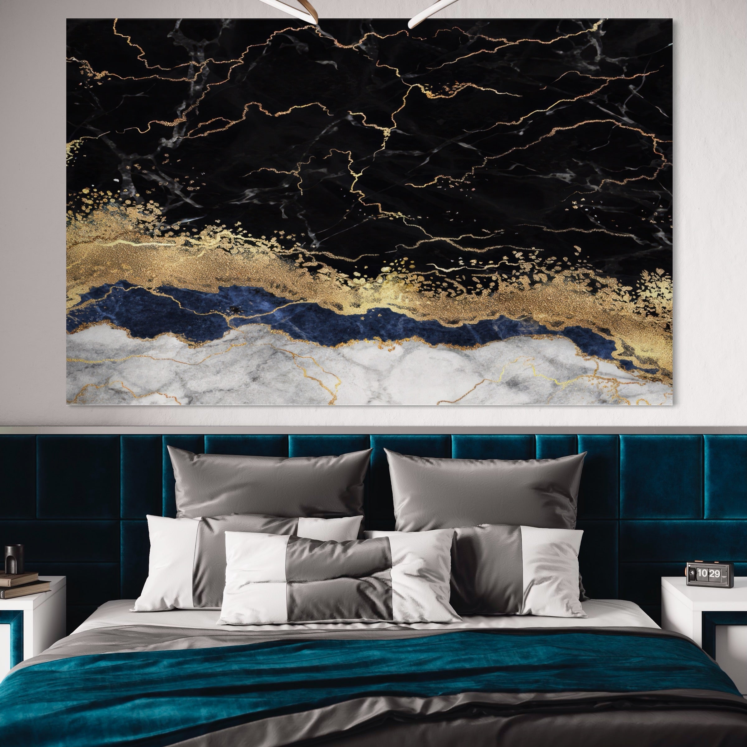 Tablou Canvas Premium LuxCanva® A1327, Black Marble , Living, Marmura, Abstract, Auriu, Dormitor, Culori Vibrante