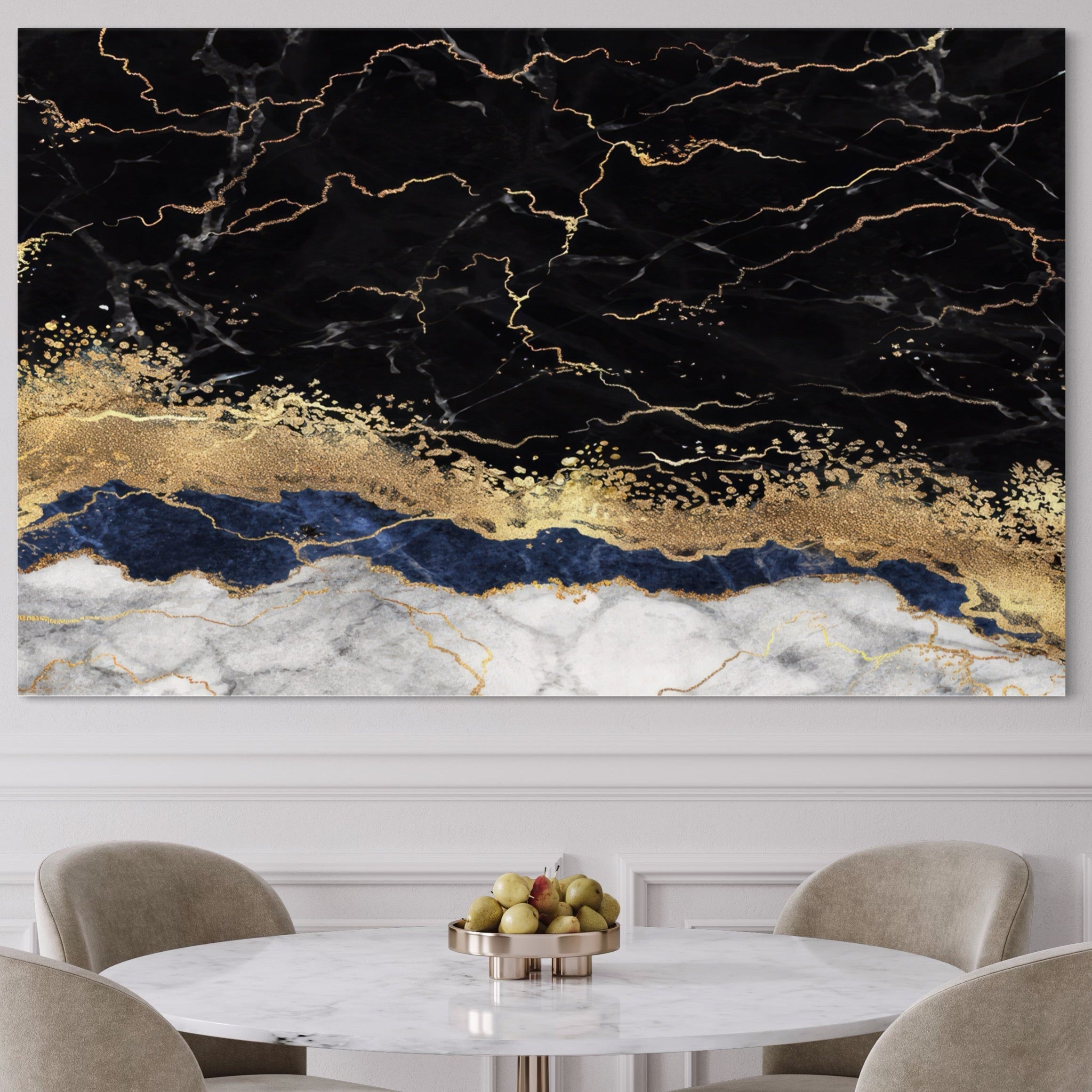 Tablou Canvas Premium LuxCanva® A1327, Black Marble , Living, Marmura, Abstract, Auriu, Dormitor, Culori Vibrante