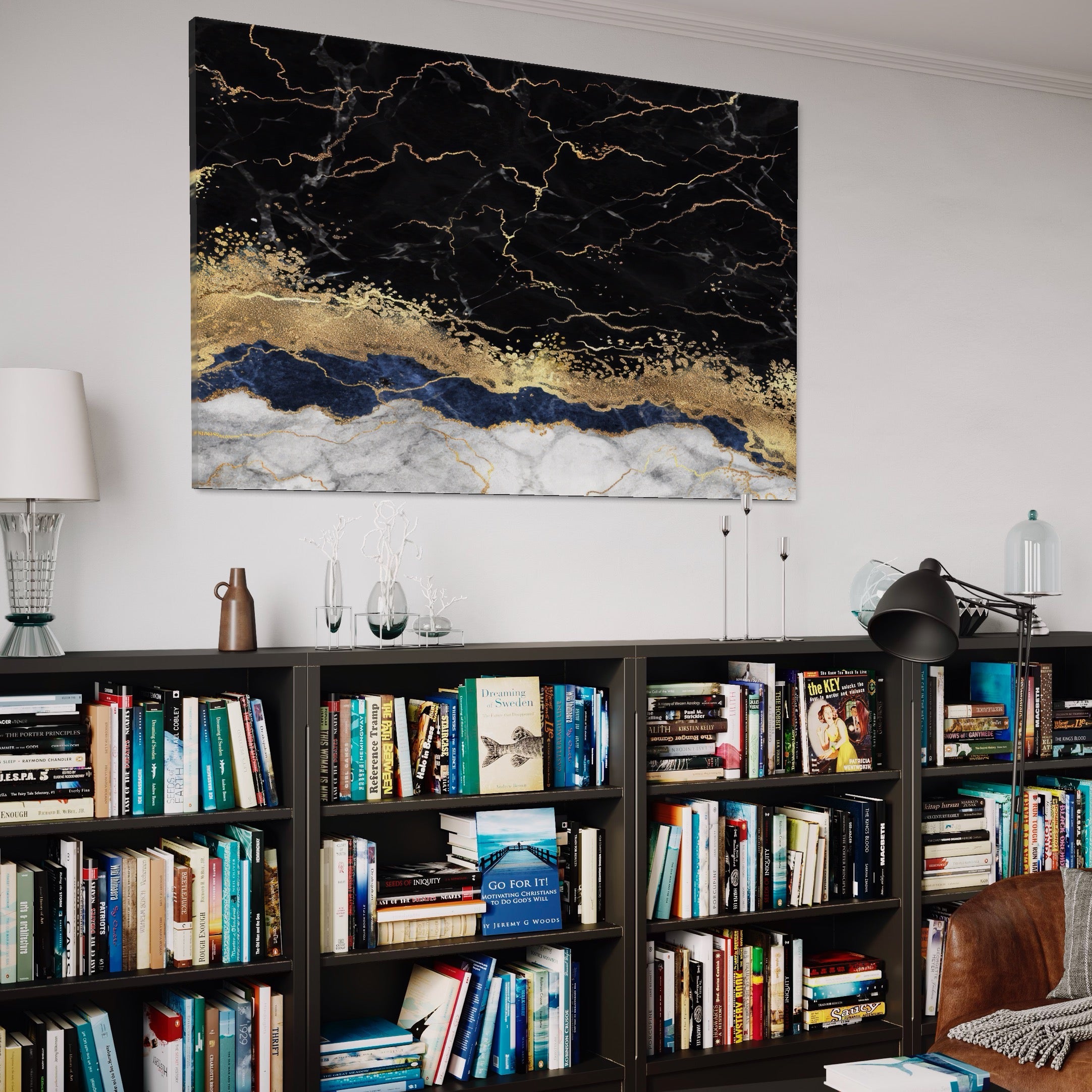 Tablou Canvas Premium LuxCanva® A1327, Black Marble , Living, Marmura, Abstract, Auriu, Dormitor, Culori Vibrante