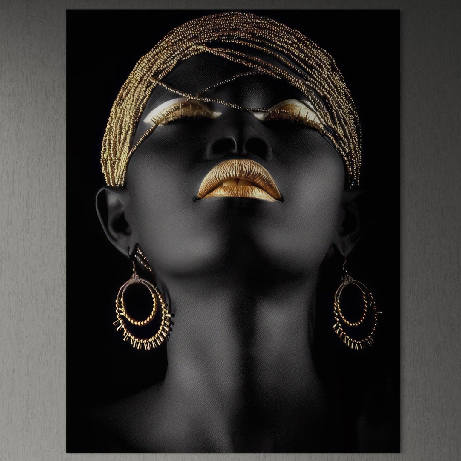 Tablou Canvas Premium LuxCanva® A1319, Black Woman , Living, Femeie, Auriu, Africa, Dormtior, Culori Vibrante