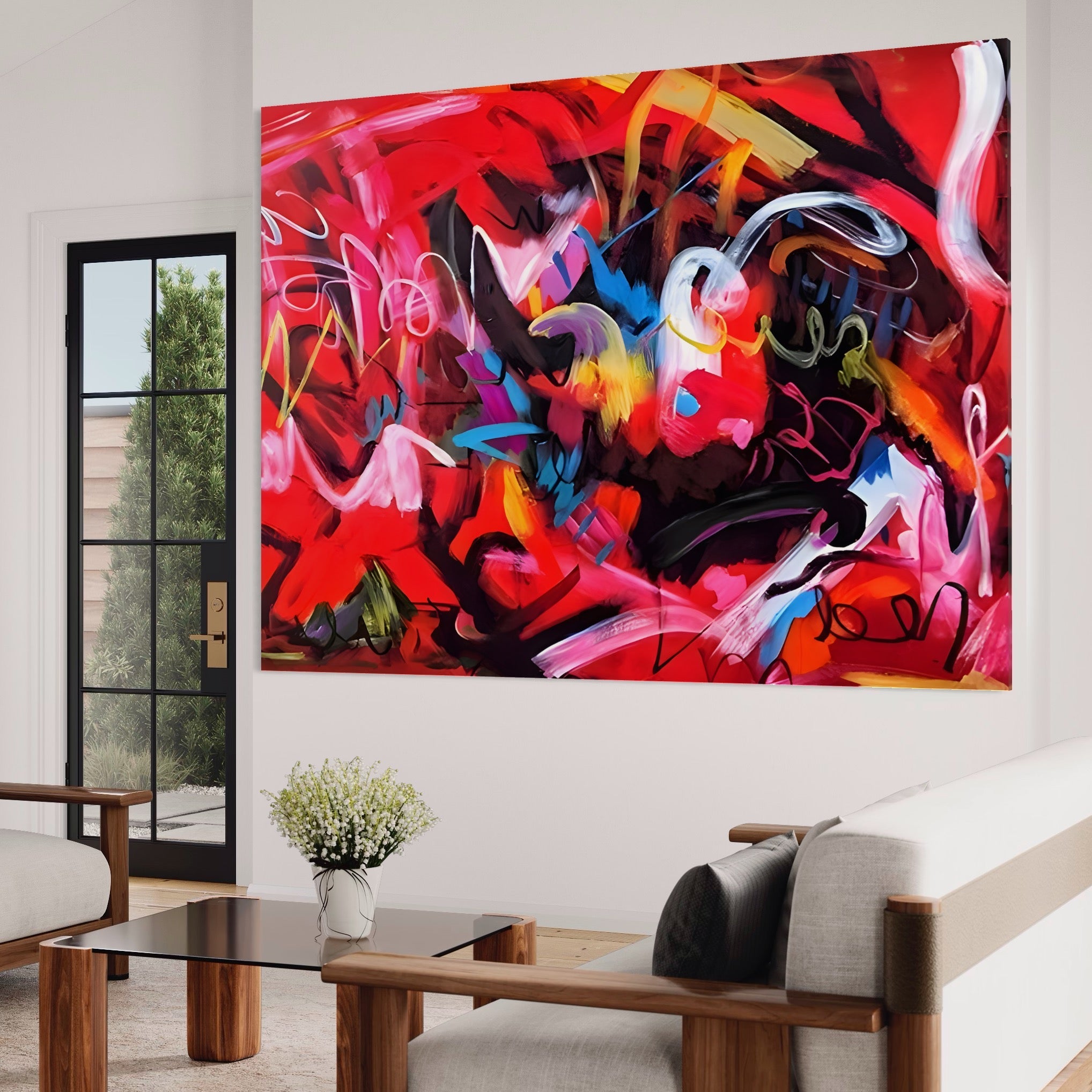 Tablou Canvas Premium LuxCanva® A1315, Red Graffiti , Living, Arta Stradala, Desen, Text, Camera Copil, Culori Vibrante