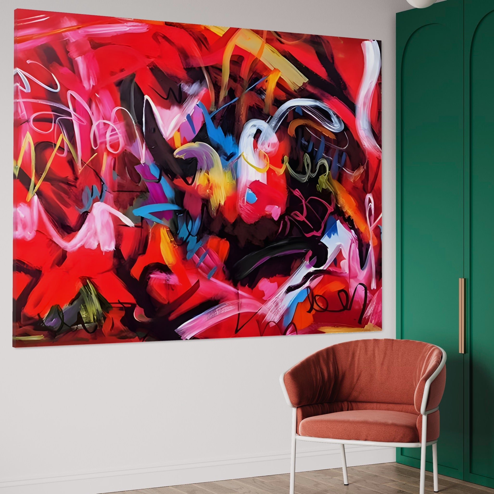 Tablou Canvas Premium LuxCanva® A1315, Red Graffiti , Living, Arta Stradala, Desen, Text, Camera Copil, Culori Vibrante