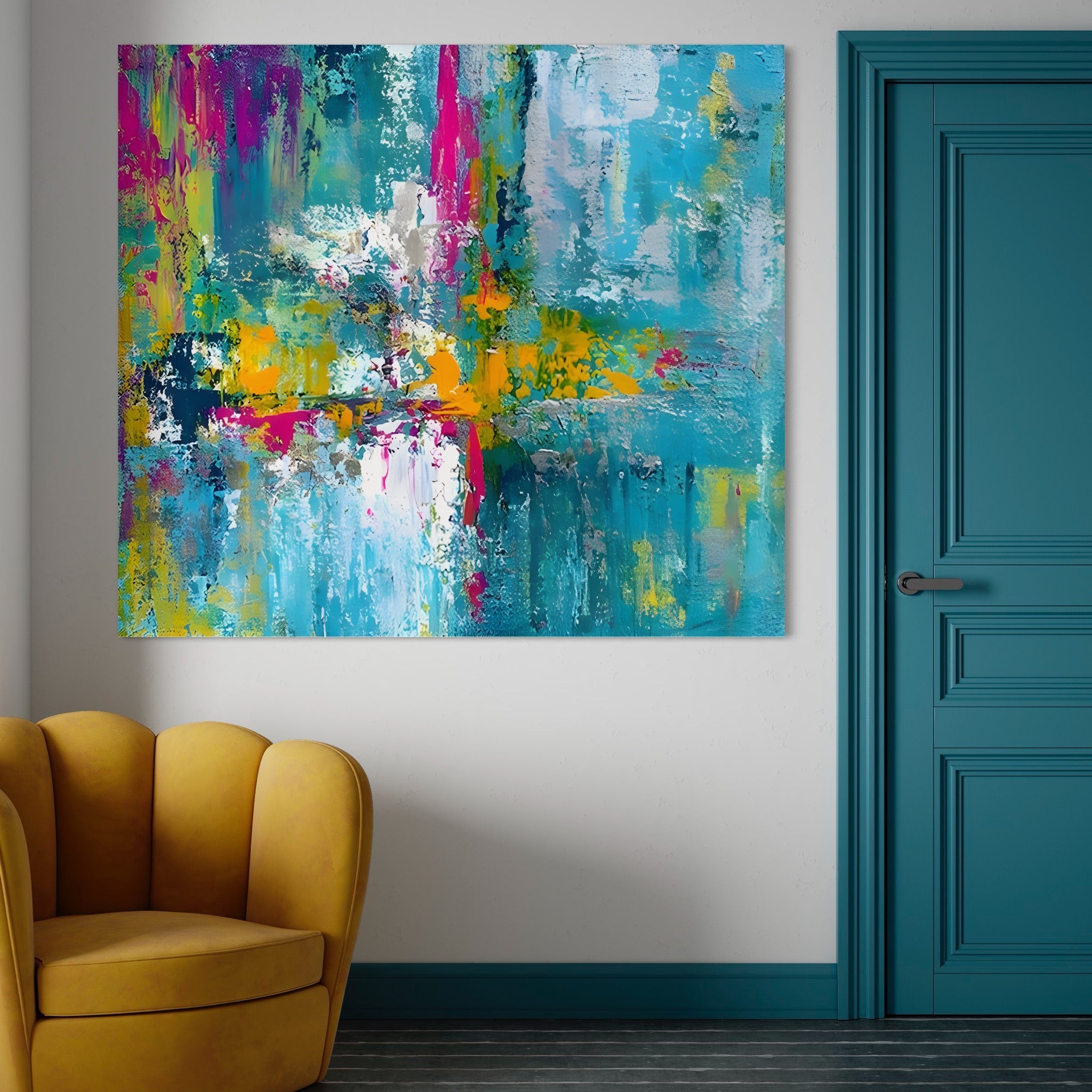 Tablou Canvas Premium LuxCanva® A1314, Modern Abstract , Living, Arta, Multicolor, Albastru, Dormitor, Culori Vibrante