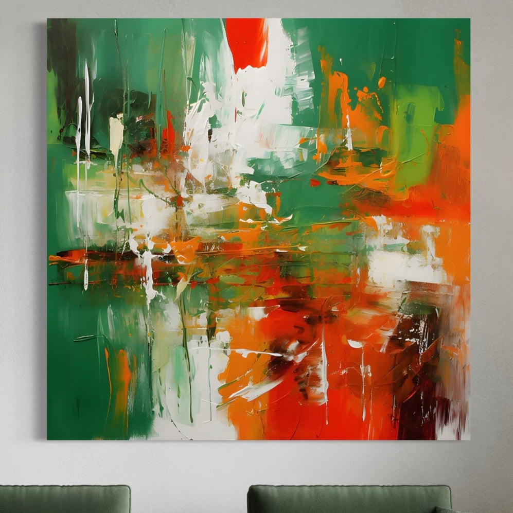 Tablou Canvas Premium LuxCanva® A1636, Painting Green , Room, Abstract, Cromatic, Dormitor, Culori Vibrante