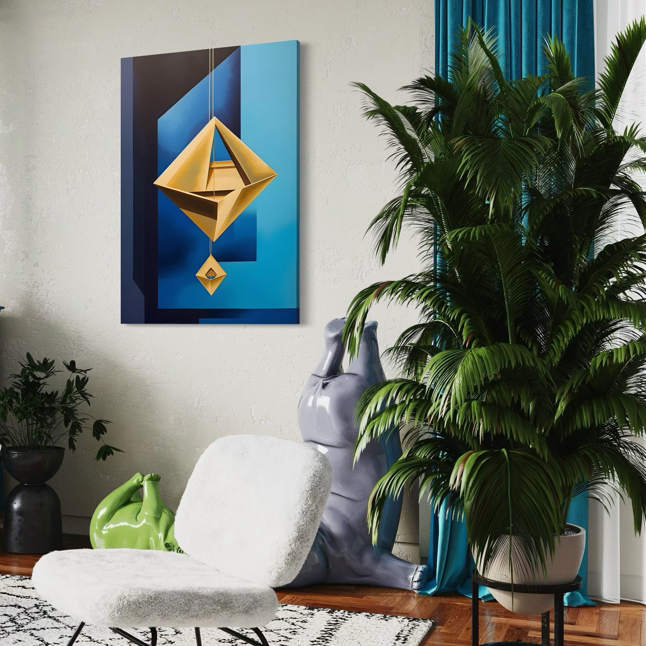 Tablou Canvas Premium LuxCanva® A1632, Amuleta , Living, Auriu, Pandantiv, Decorativ, Dormitor, Culori Vibrante