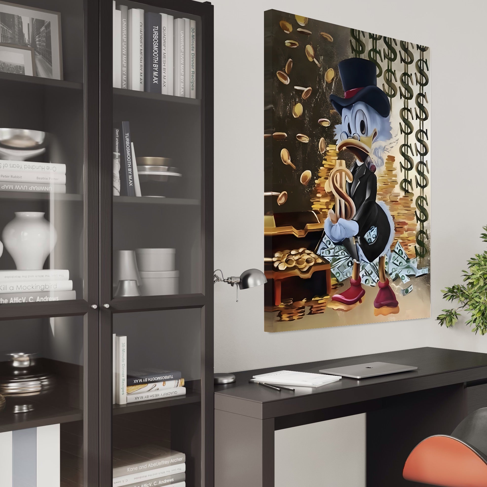 Tablou Canvas Premium, LuxCanva® A1309, Baby Scrooge Duck,  Living, Dolar, Bani, Desene Animate, Birou, Culori Vibrante