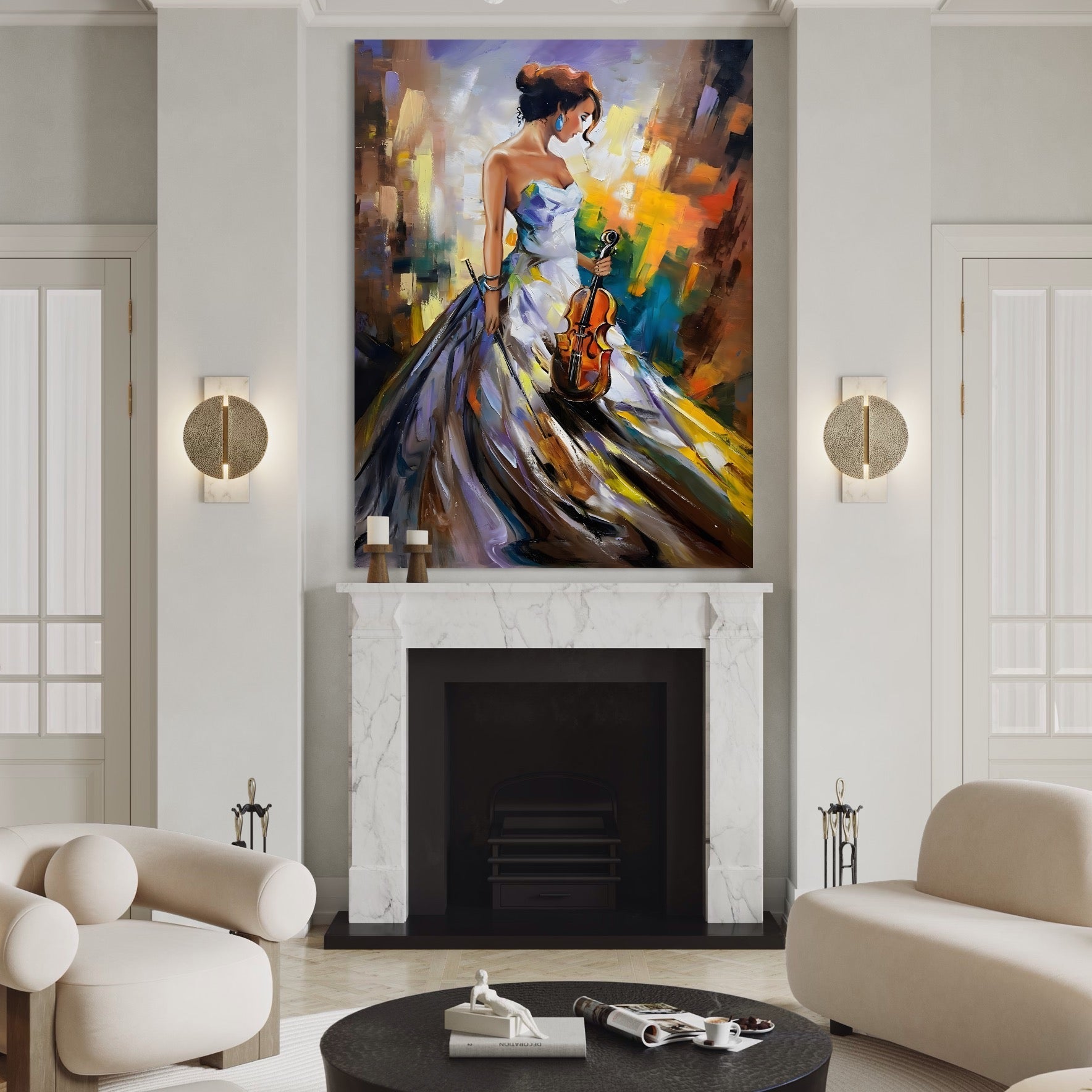 Tablou Canvas Premium LuxCanva® A1306, Fata Cu Vioara , Living, Femeie, Frumusete, Eleganta, Instrument Muzical, Dormitor, Culori Vibrante