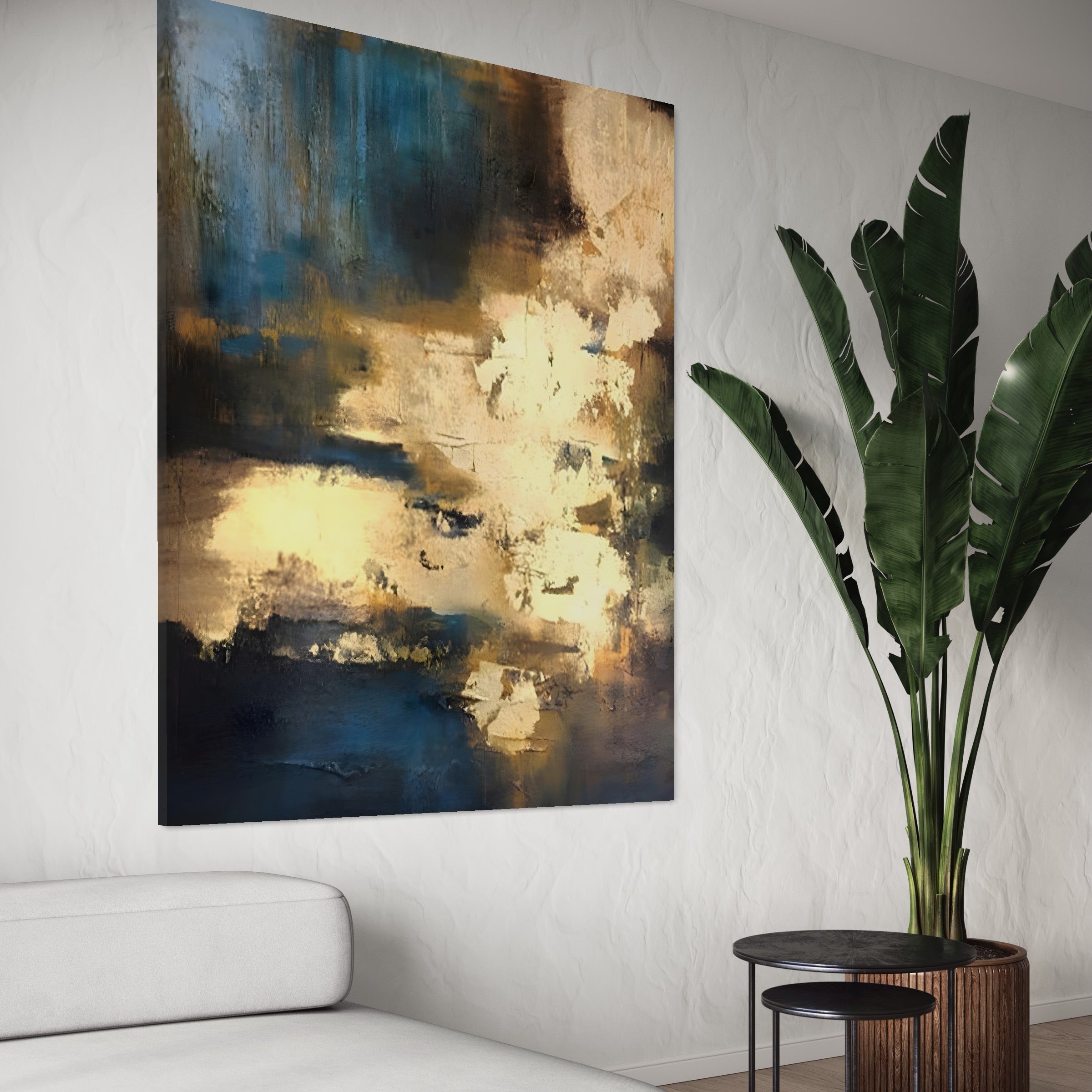 Tablou Canvas Premium LuxCanva® A1303, Abstract Gold, Living, Auriu, Abstract, Albastru, Dormitor, Culori Vibrante