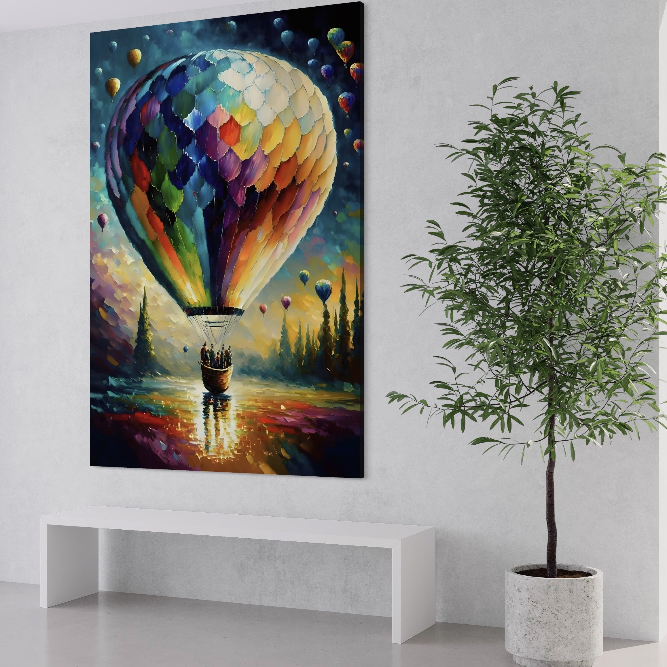 Tablou Canvas Premium LuxCanva® A1300, Balonul Colorat, Living, Oameni, Balon Cu Aer Cald, Plimbare, Dormitor, Culori Vibrante