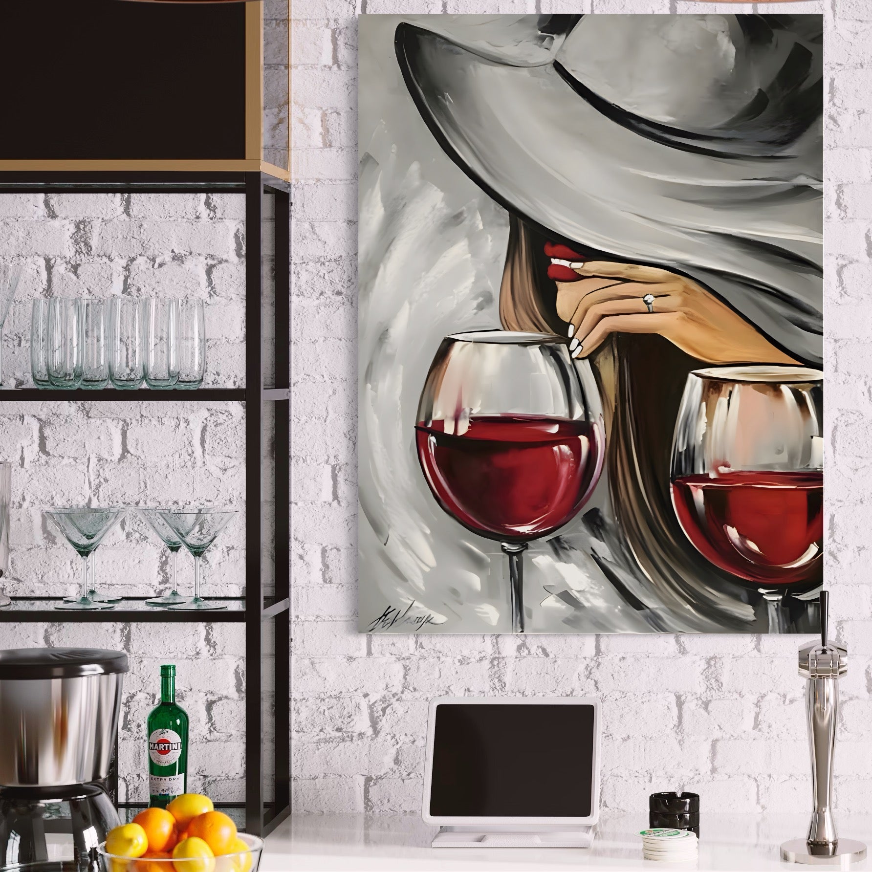 Tablou Canvas Premium LuxCanva® A1298, Red Wine, Living, Femeie, Vin Rosu, Buze Rosii, Mana, Dormitor, Culori Vibrante