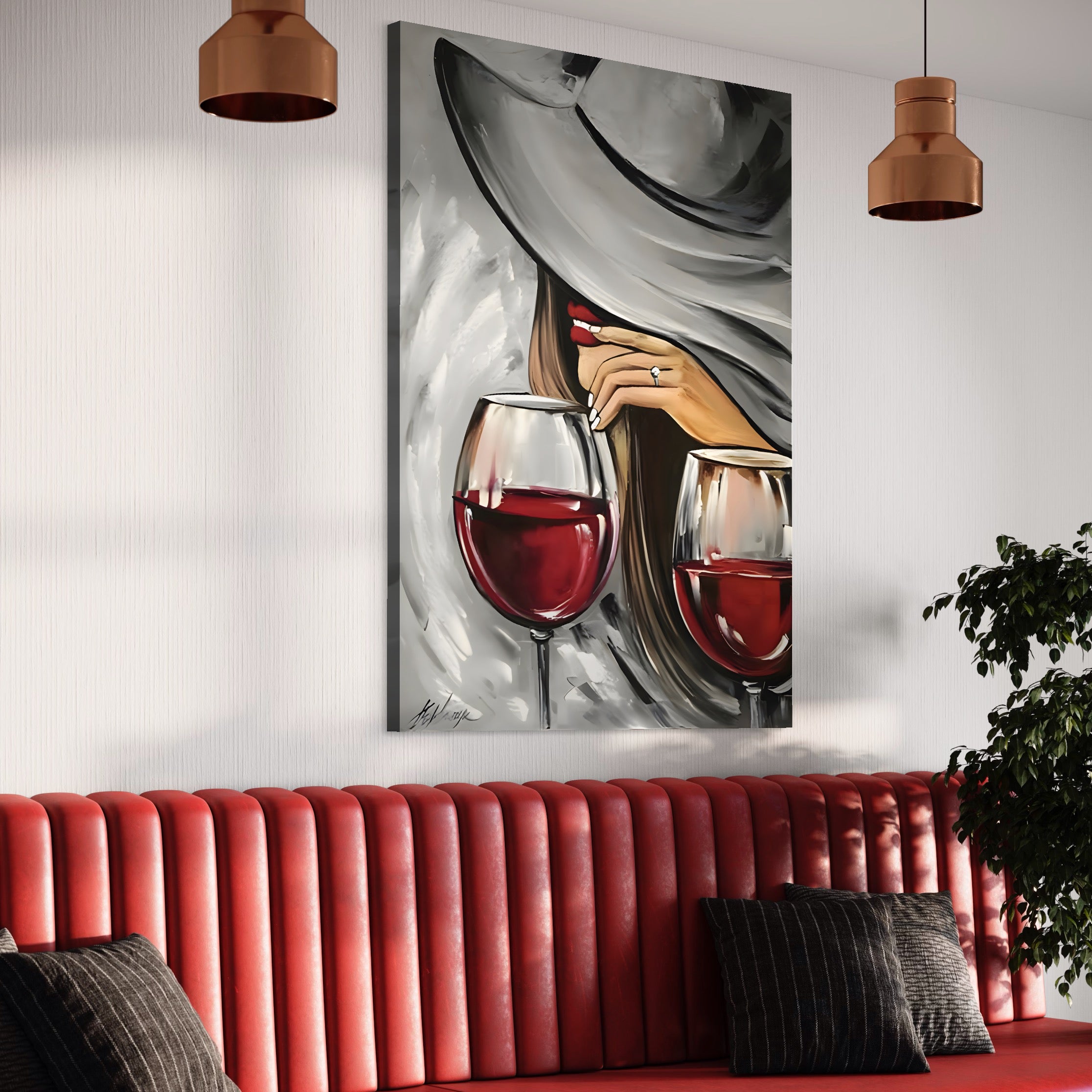 Tablou Canvas Premium LuxCanva® A1298, Red Wine, Living, Femeie, Vin Rosu, Buze Rosii, Mana, Dormitor, Culori Vibrante