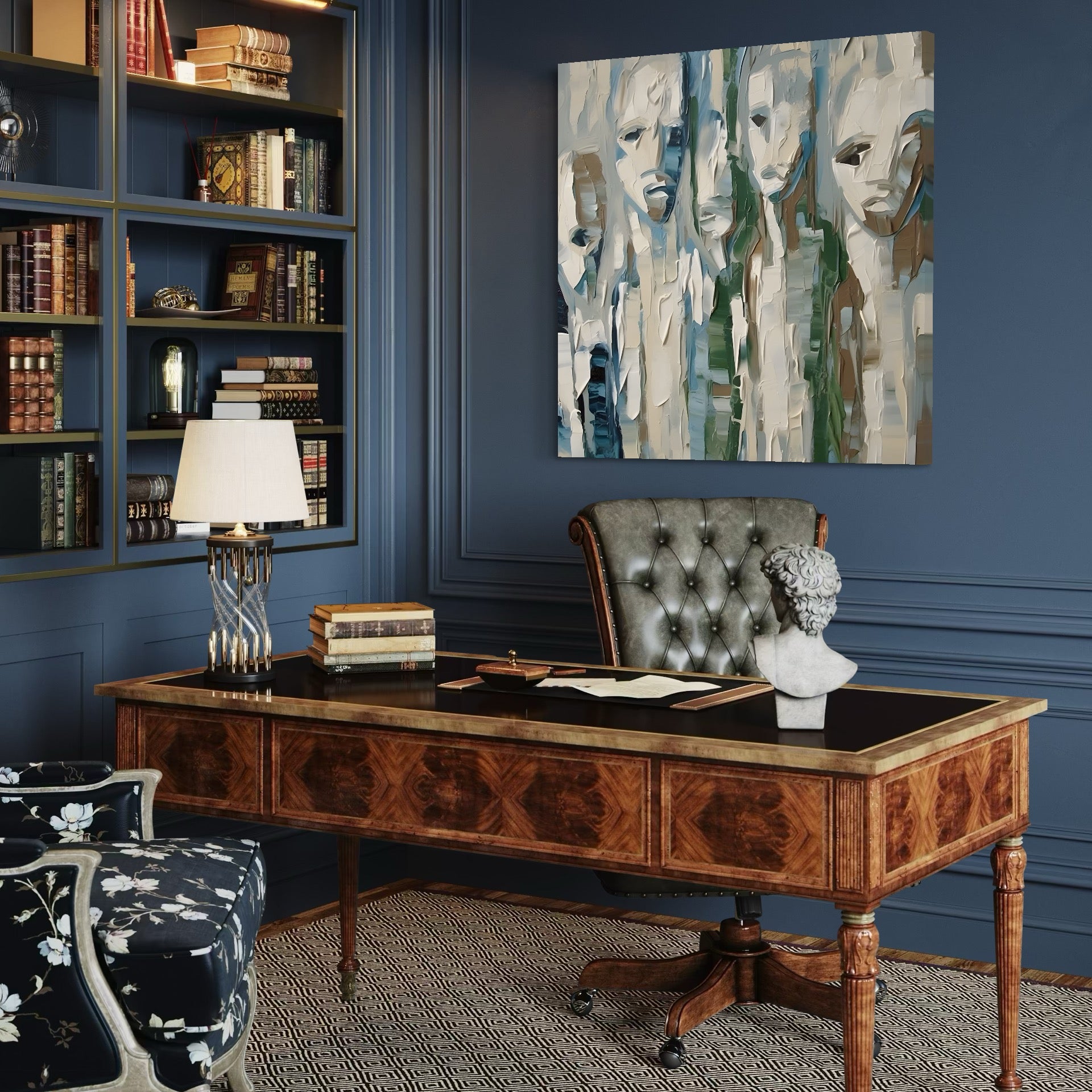 Tablou Canvas Premium LuxCanva® A1642, Poker Face , Living, Fete Abstracte, Pensulat, Oameni, Dormitor, Culori Vibrante