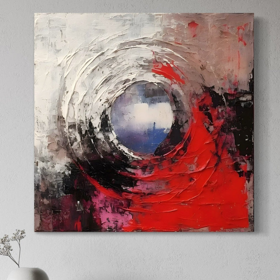 Tablou Canvas Premium LuxCanva® A1647, Atomul , Dormitor, Decorativ, Abstract, Rosu, Living, Culori Vibrante