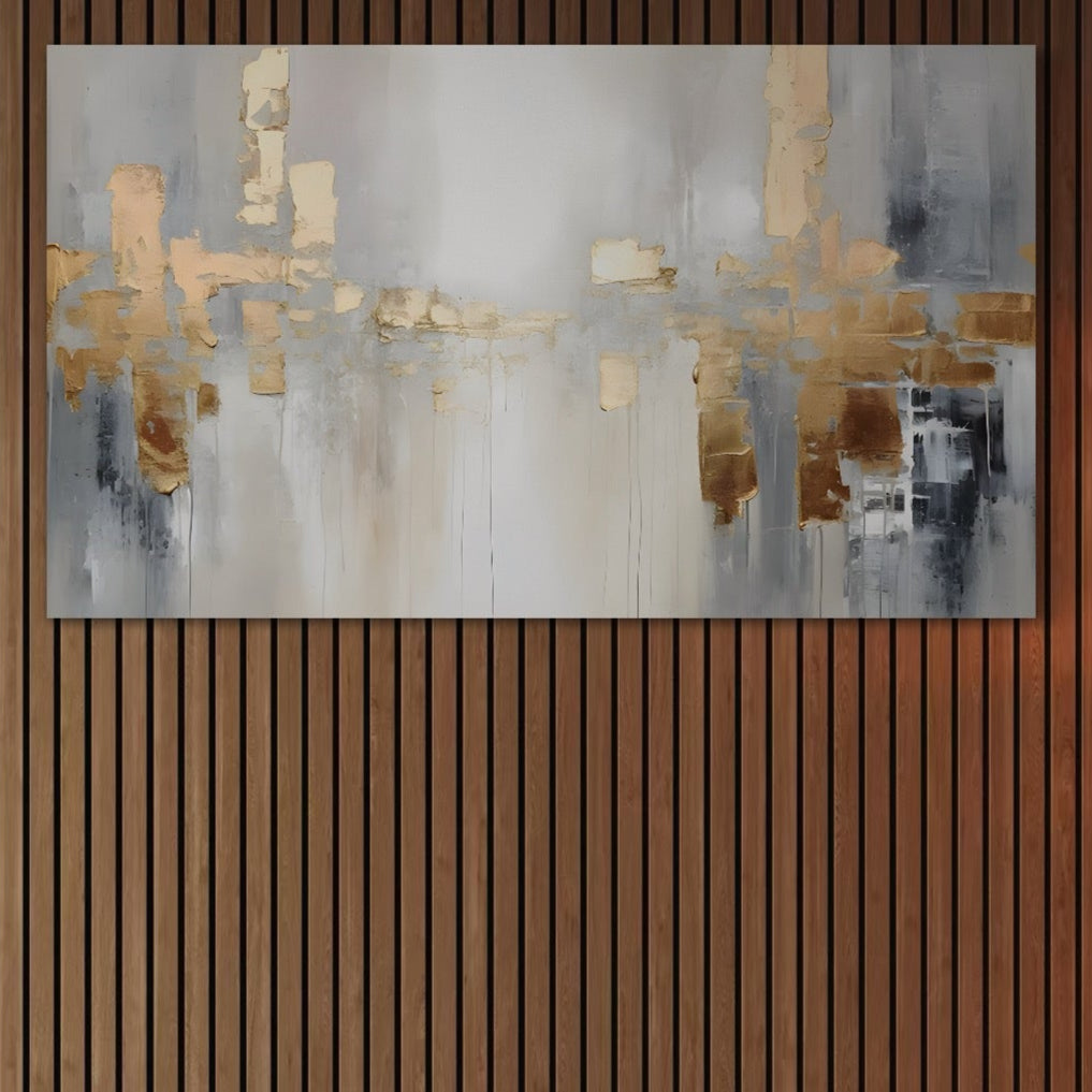 Tablou Canvas Premium LuxCanva® A1652, Gold And Grey , Room, Decorativ, Cromatic, Abstract, Living, Culori Vibrante