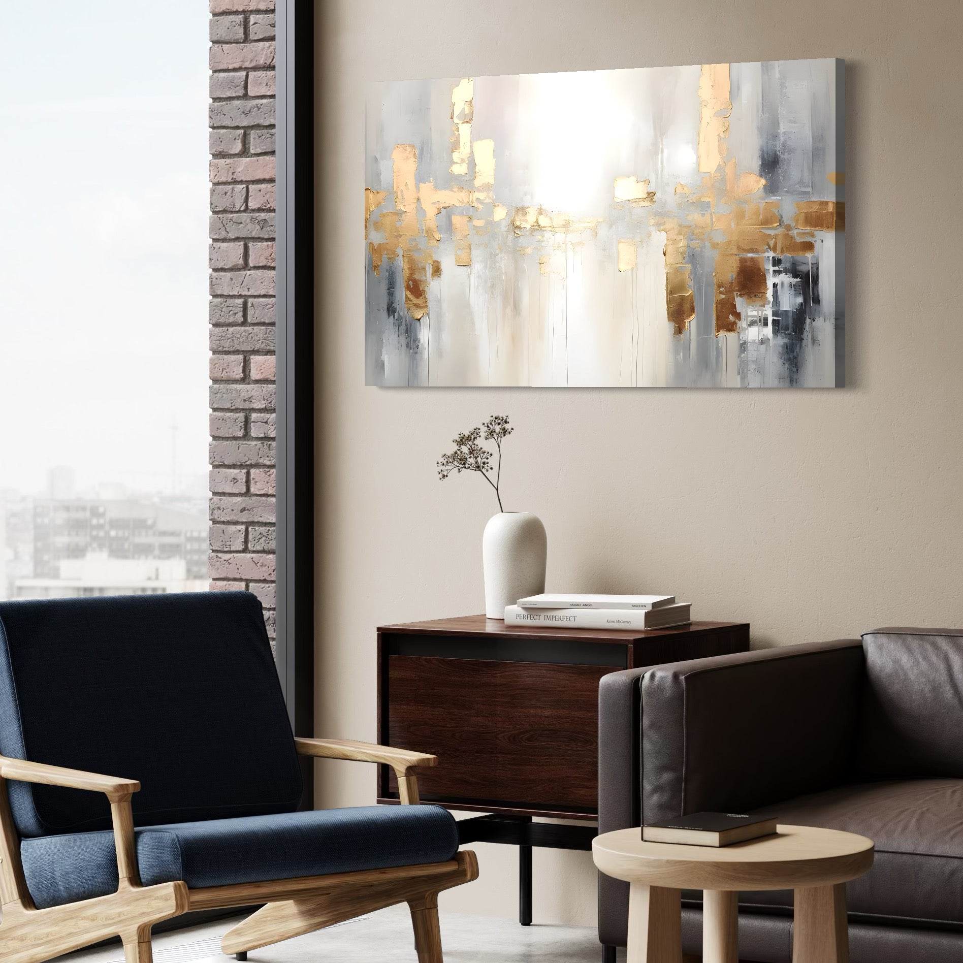 Tablou Canvas Premium LuxCanva® A1652, Gold And Grey , Room, Decorativ, Cromatic, Abstract, Living, Culori Vibrante