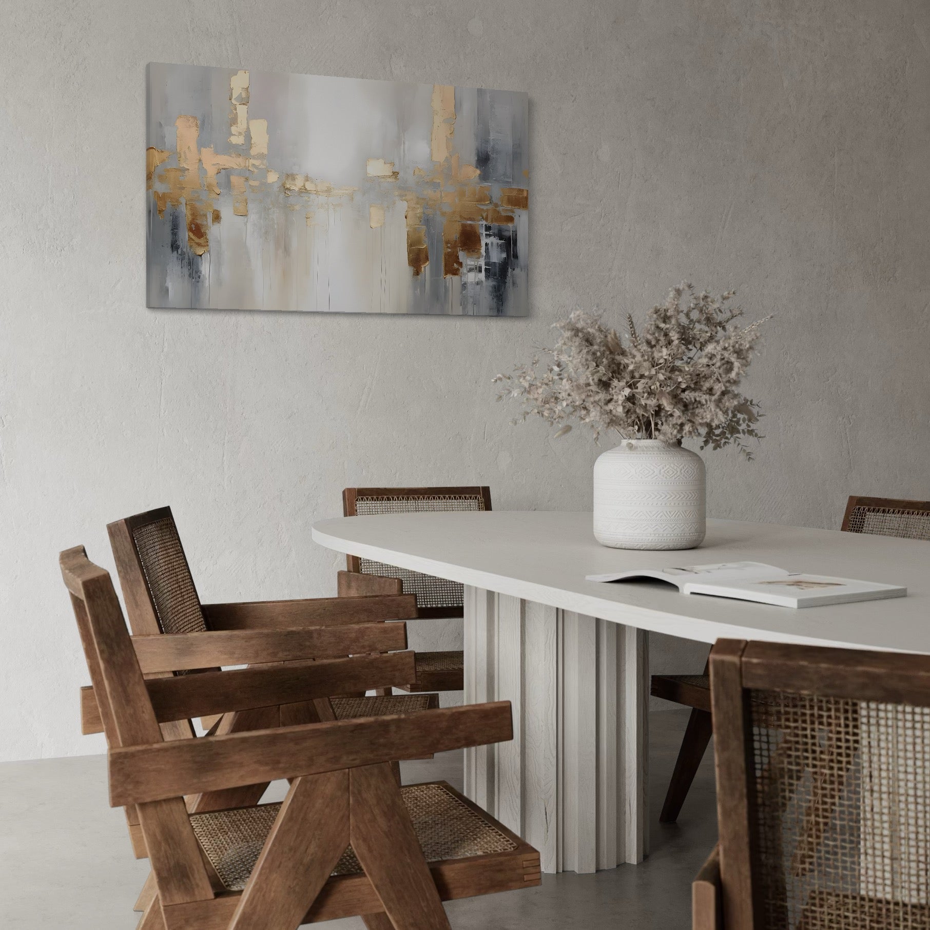 Tablou Canvas Premium LuxCanva® A1652, Gold And Grey , Room, Decorativ, Cromatic, Abstract, Living, Culori Vibrante