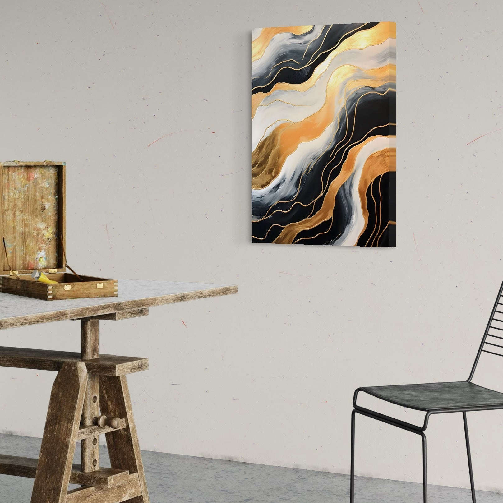 Tablou Canvas Premium LuxCanva® A1653, Valuri Aurii , Room, Decorativ, Cromatic, Abstract, Living, Culori Vibrante