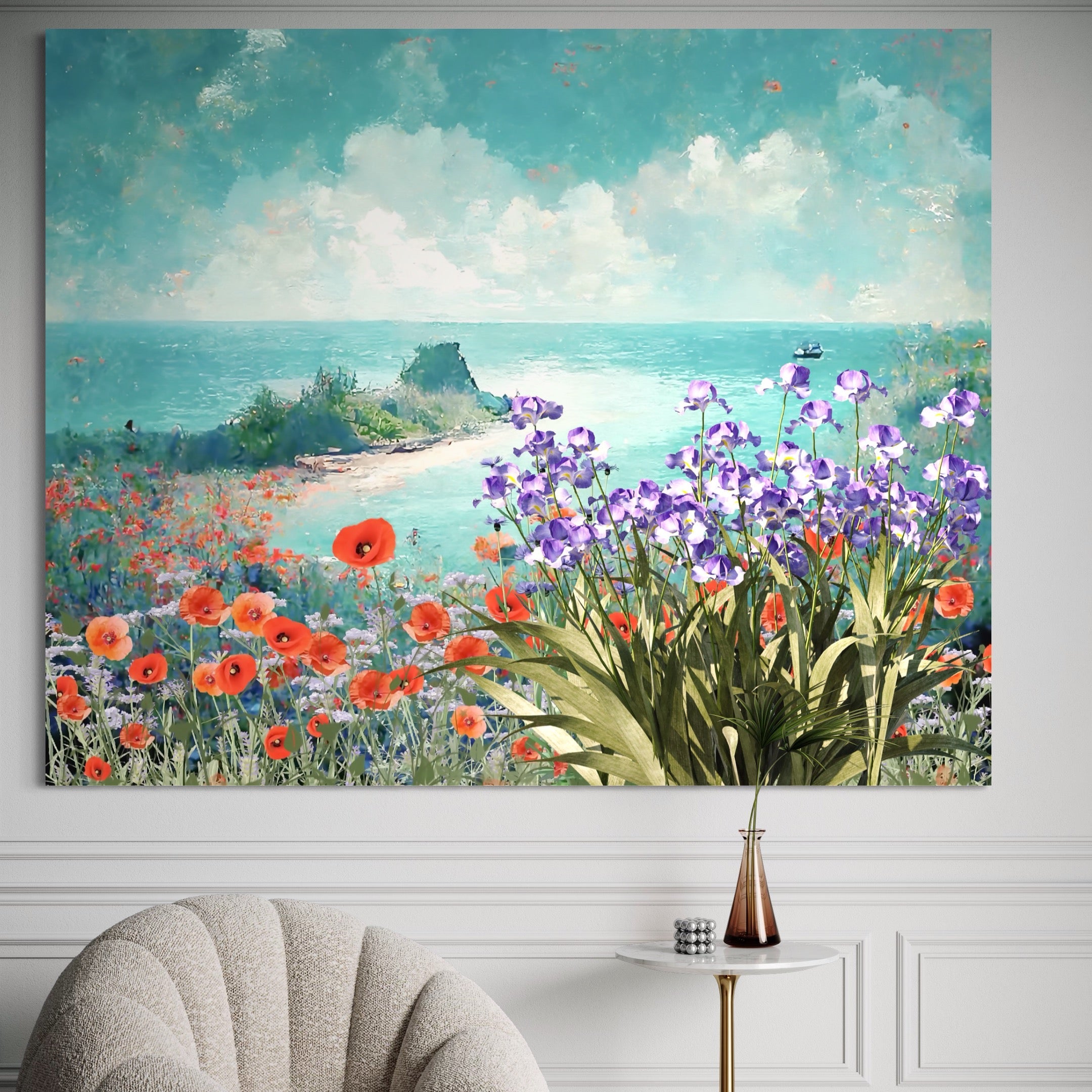 Tablou Canvas Premium LuxCanva® A1294, Flowers, Living, Mare, Plaja, Maci, Flori Violet, Dormitor, Culori Vibrante