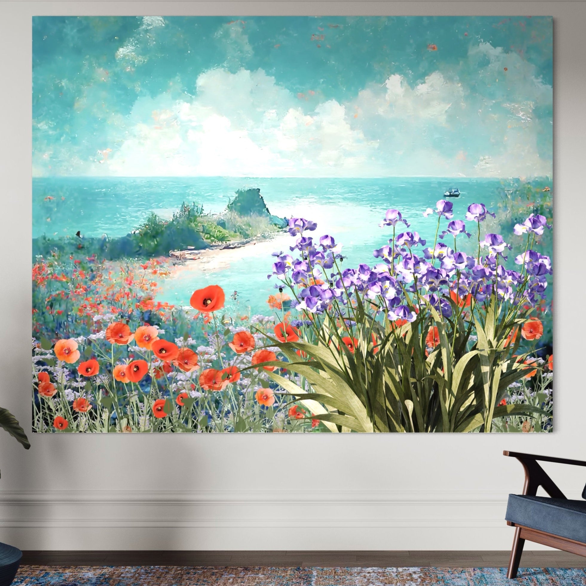 Tablou Canvas Premium LuxCanva® A1294, Flowers, Living, Mare, Plaja, Maci, Flori Violet, Dormitor, Culori Vibrante