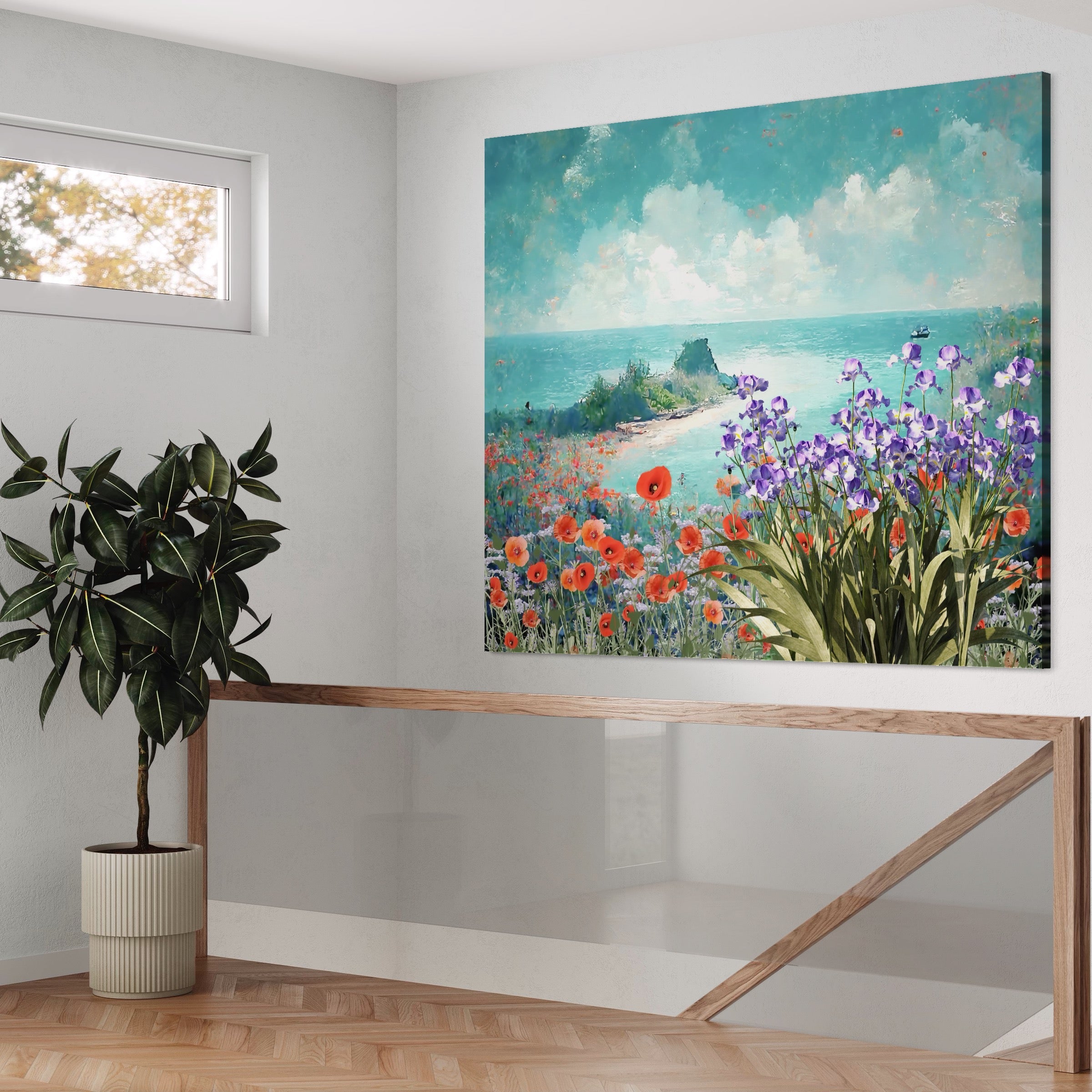 Tablou Canvas Premium LuxCanva® A1294, Flowers, Living, Mare, Plaja, Maci, Flori Violet, Dormitor, Culori Vibrante