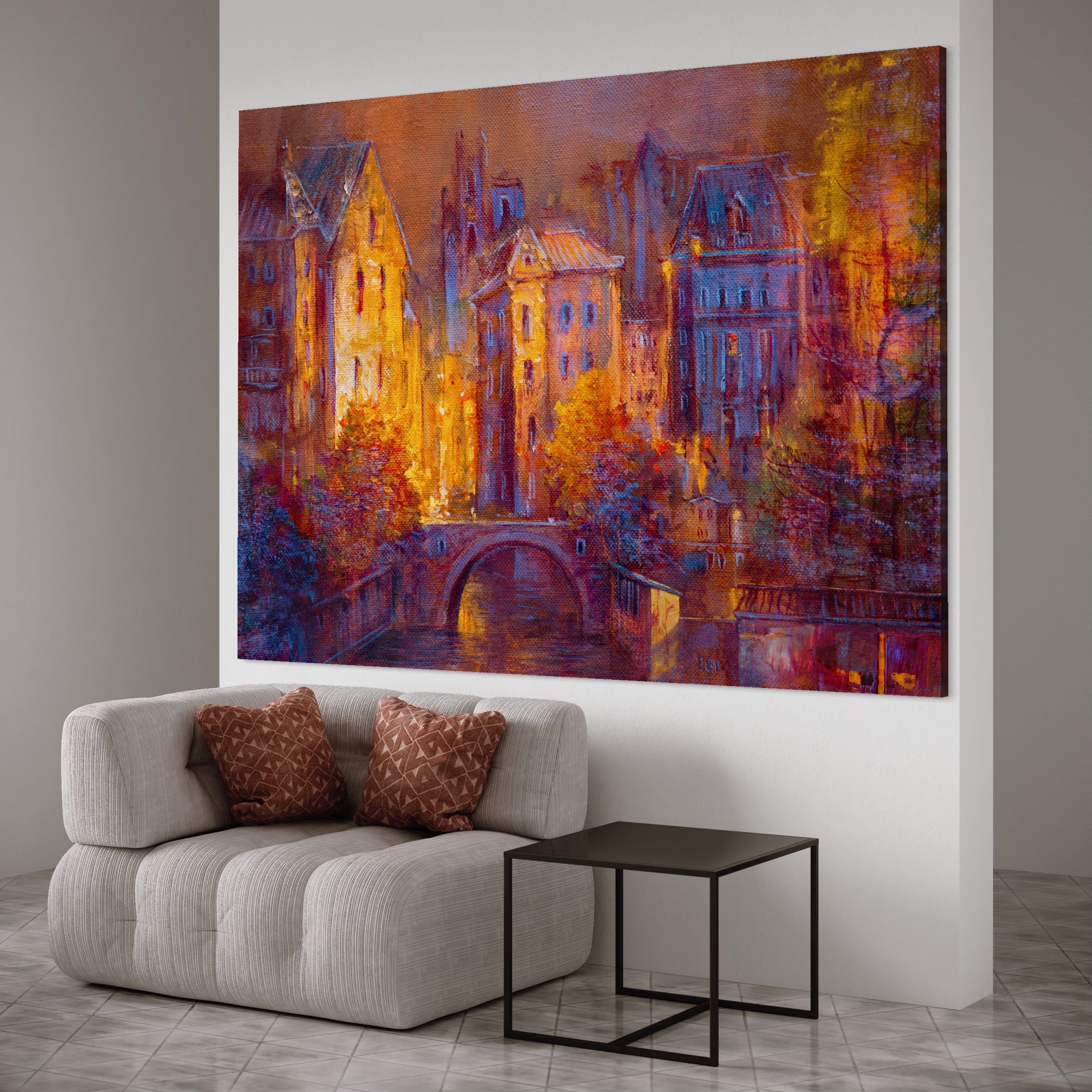 Tablou Canvas Premium LuxCanva® A1291, The Old City, Living, Arhitectura, Oras Vechi, Pod, Rau, Dormitor, Culori Vibrante