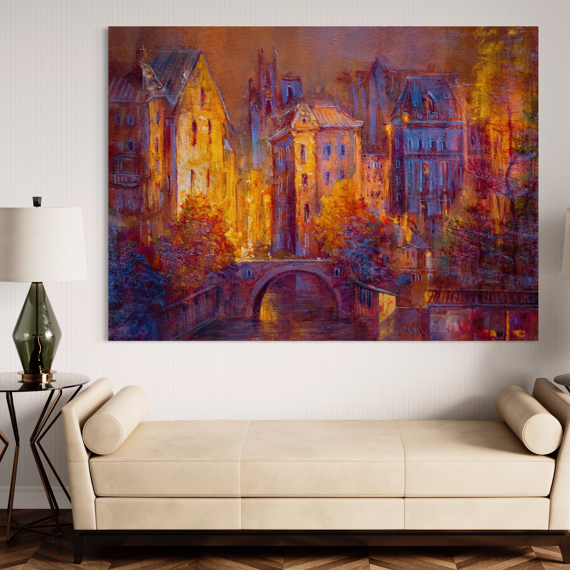 Tablou Canvas Premium LuxCanva® A1291, The Old City, Living, Arhitectura, Oras Vechi, Pod, Rau, Dormitor, Culori Vibrante