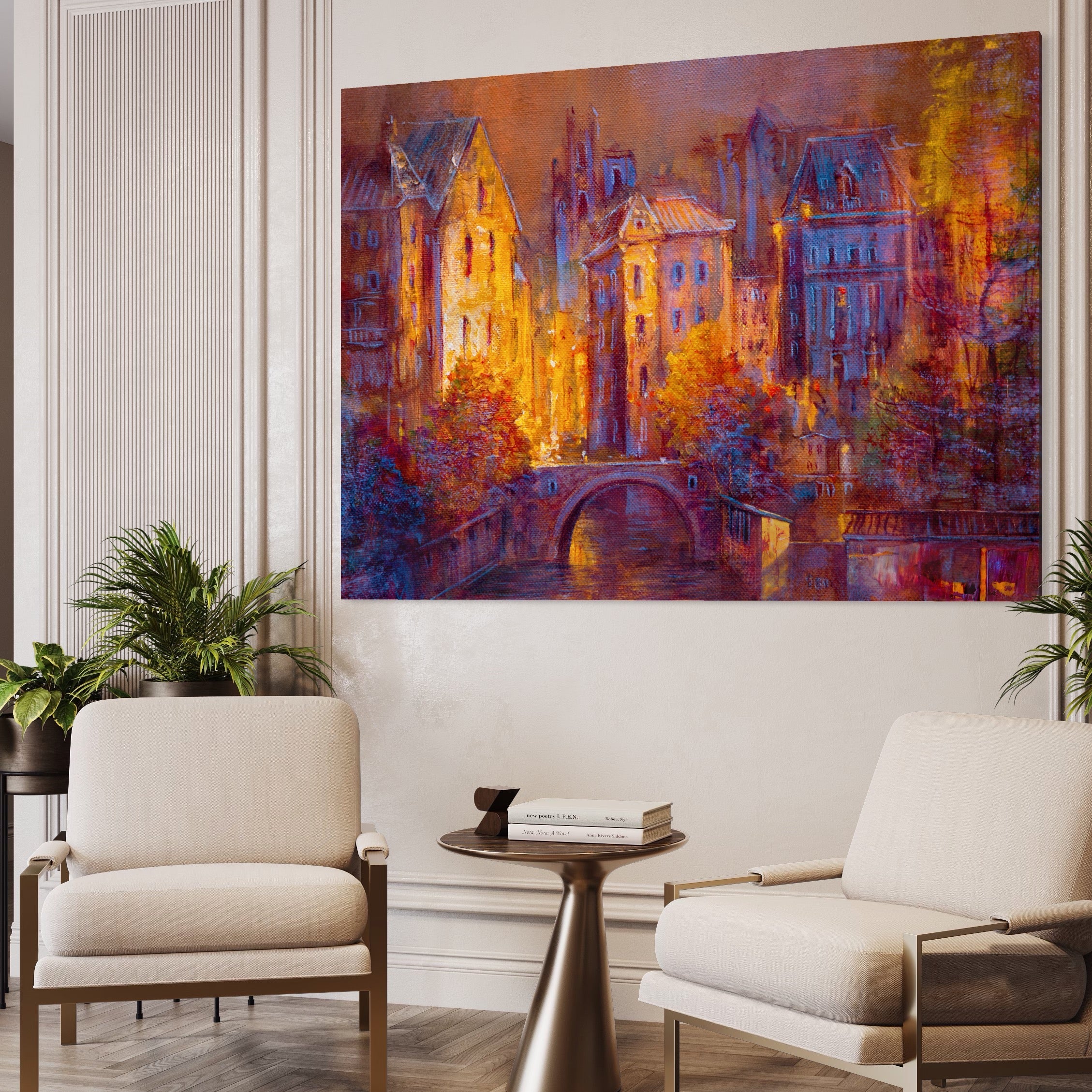 Tablou Canvas Premium LuxCanva® A1291, The Old City, Living, Arhitectura, Oras Vechi, Pod, Rau, Dormitor, Culori Vibrante