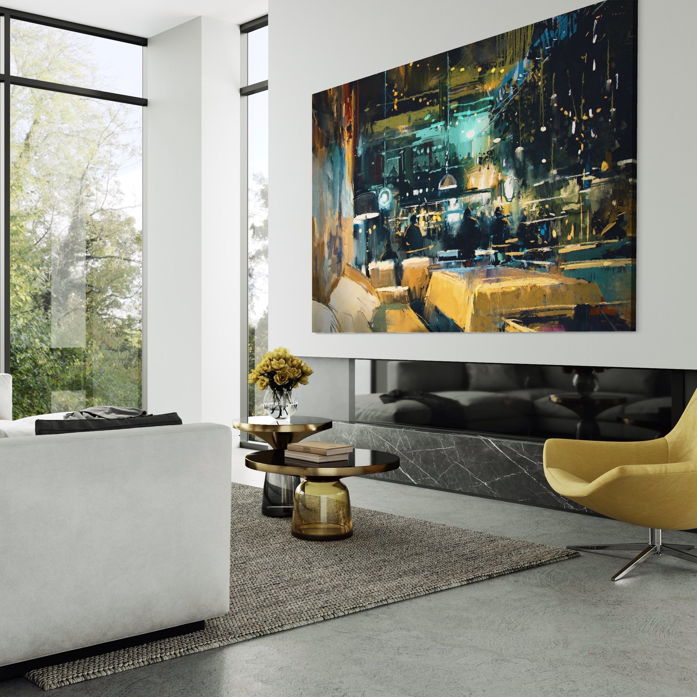 Tablou Canvas Premium LuxCanva® A1289, Night Club, Living, Oameni, Cafenea, Restaurant, Lumini, Culori Vibrante