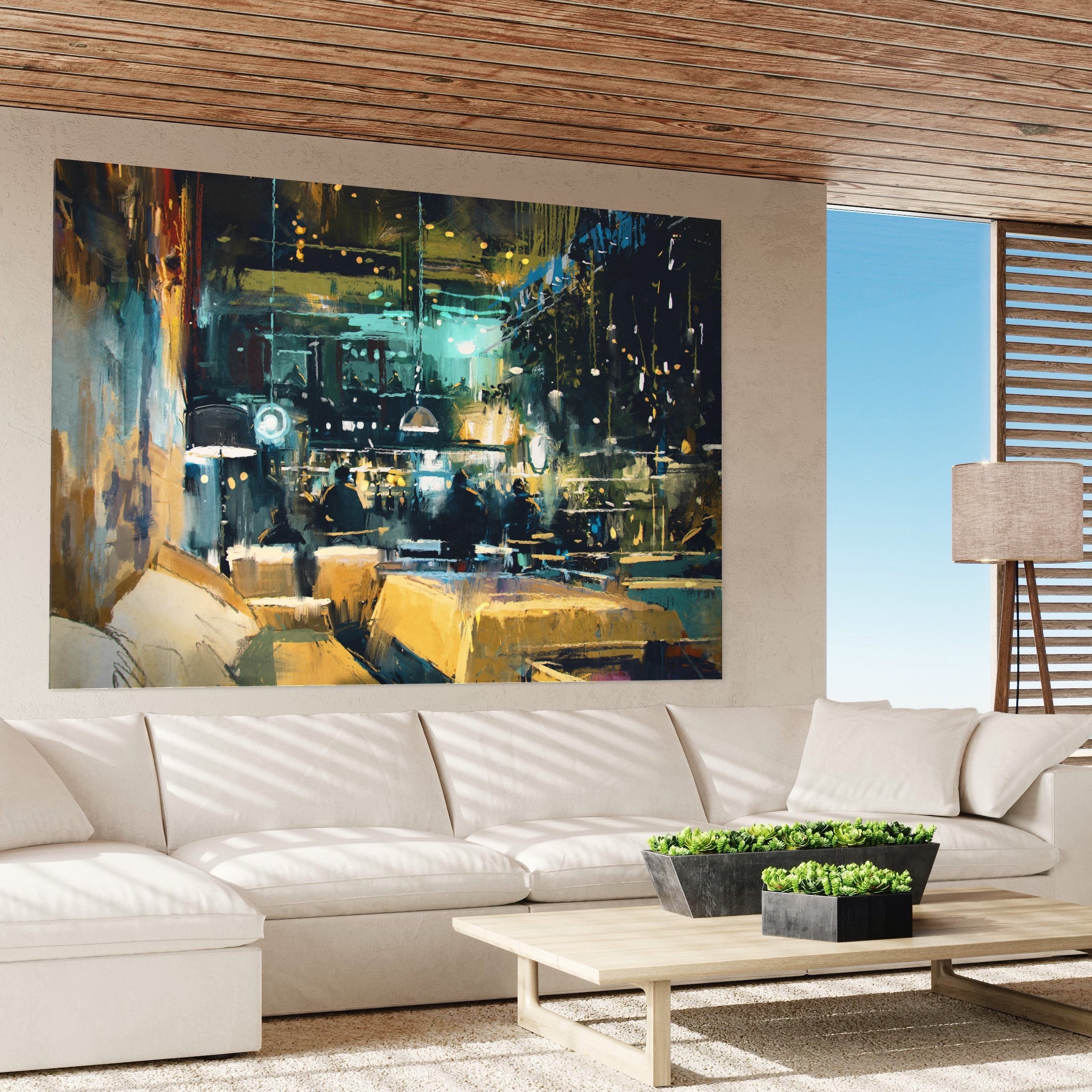 Tablou Canvas Premium LuxCanva® A1289, Night Club, Living, Oameni, Cafenea, Restaurant, Lumini, Culori Vibrante