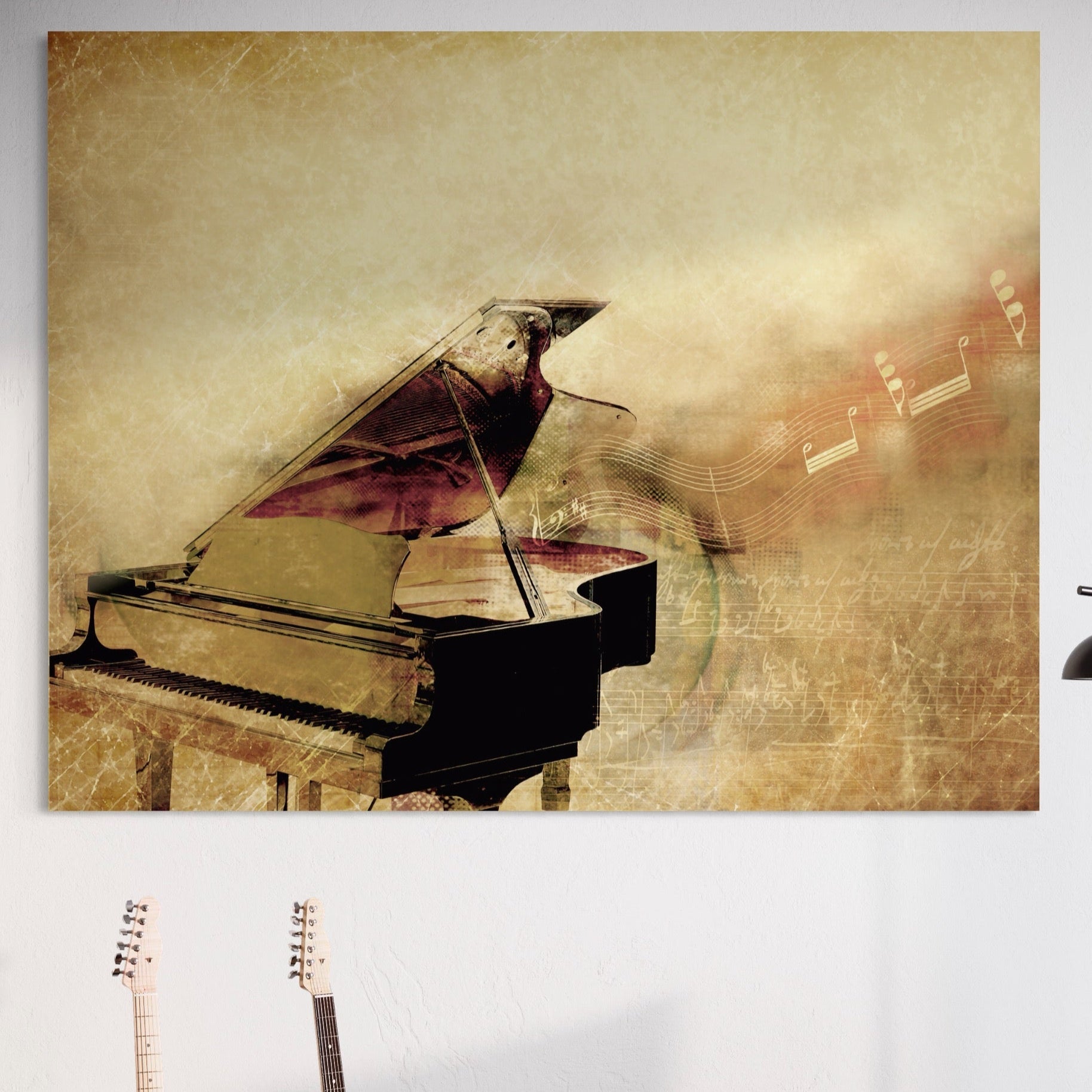 Tablou Canvas Premium LuxCanva® A1288, Pianul, Living, Instrument Muzical, Note Muzicale, Portativ, Studio, Culori Vibrante