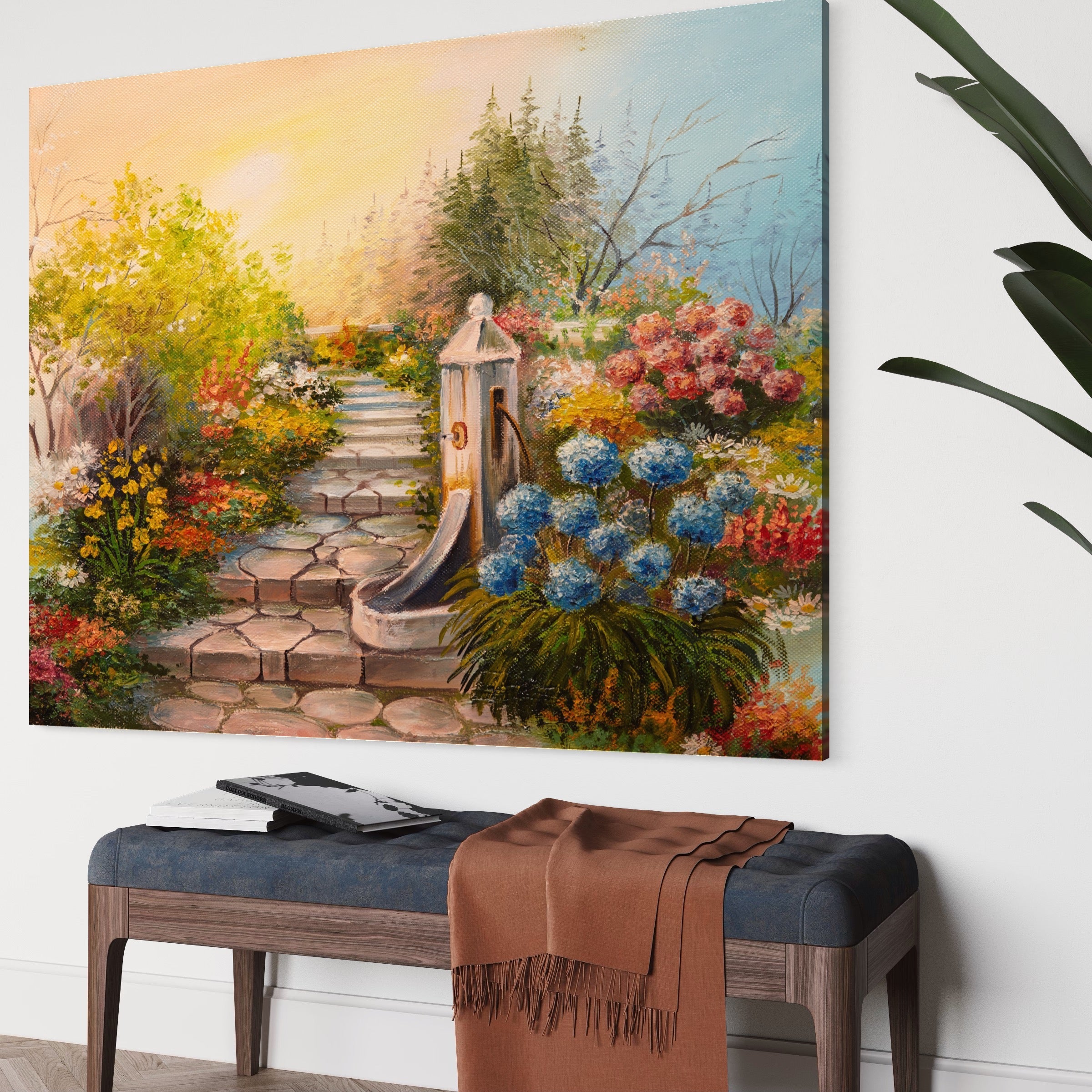 Tablou Canvas Premium LuxCanva® A1283, Scarile Cu Flori, Living, Flori, Alee, Copaci, Dormitor, Culori Vibrante