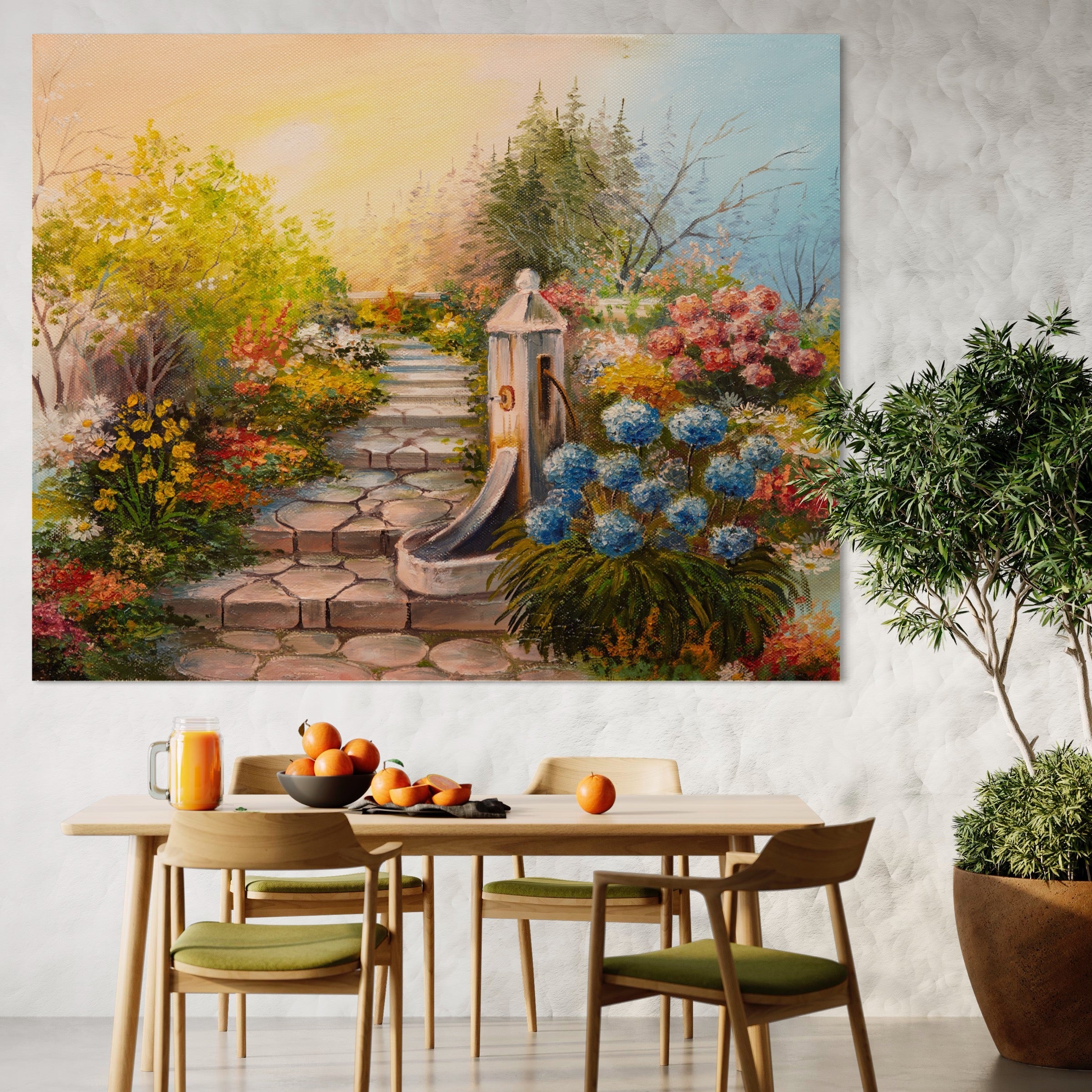 Tablou Canvas Premium LuxCanva® A1283, Scarile Cu Flori, Living, Flori, Alee, Copaci, Dormitor, Culori Vibrante