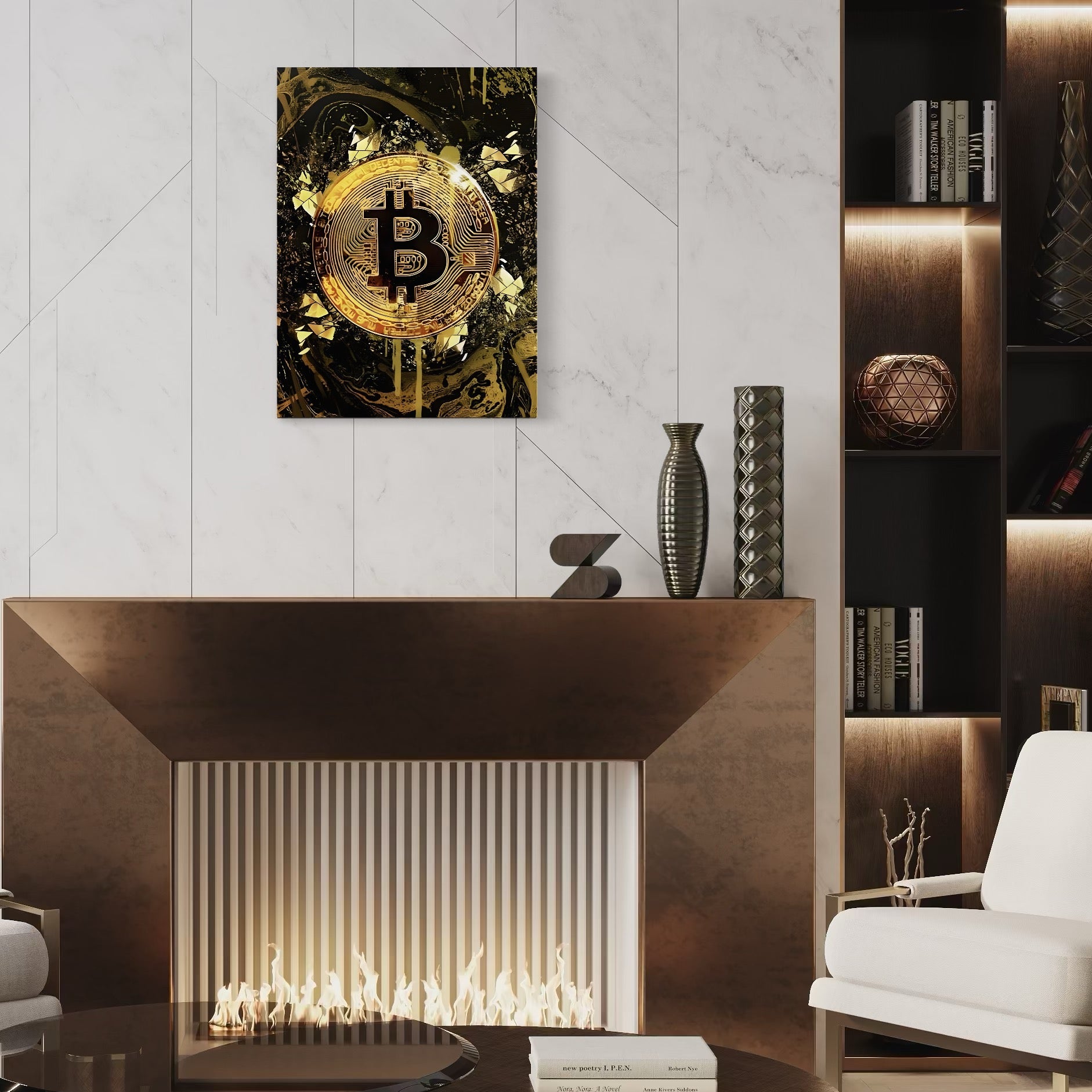 Tablou Canvas Premium LuxCanva® C1023 Golden Bitcoin , Culori, Bitcoin, Moneda Virtulala, Dormitor, Living, Relaxare, Culori Vibrante
