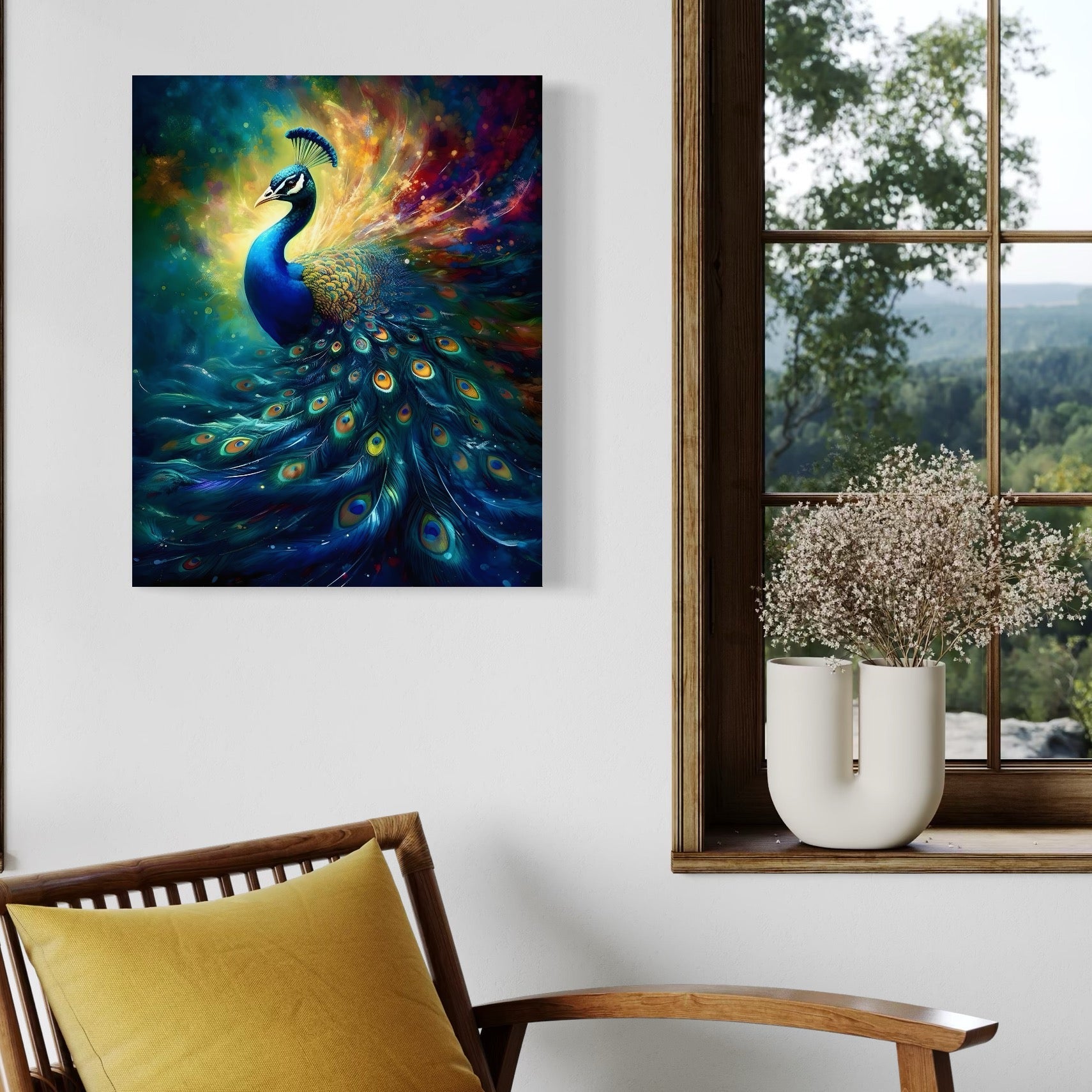 Tablou Canvas Premium LuxCanva® C1026, Paun Stralucitor , Culori, Pasari, Paun, Dormitor, Living, Relaxare, Culori Vibrante