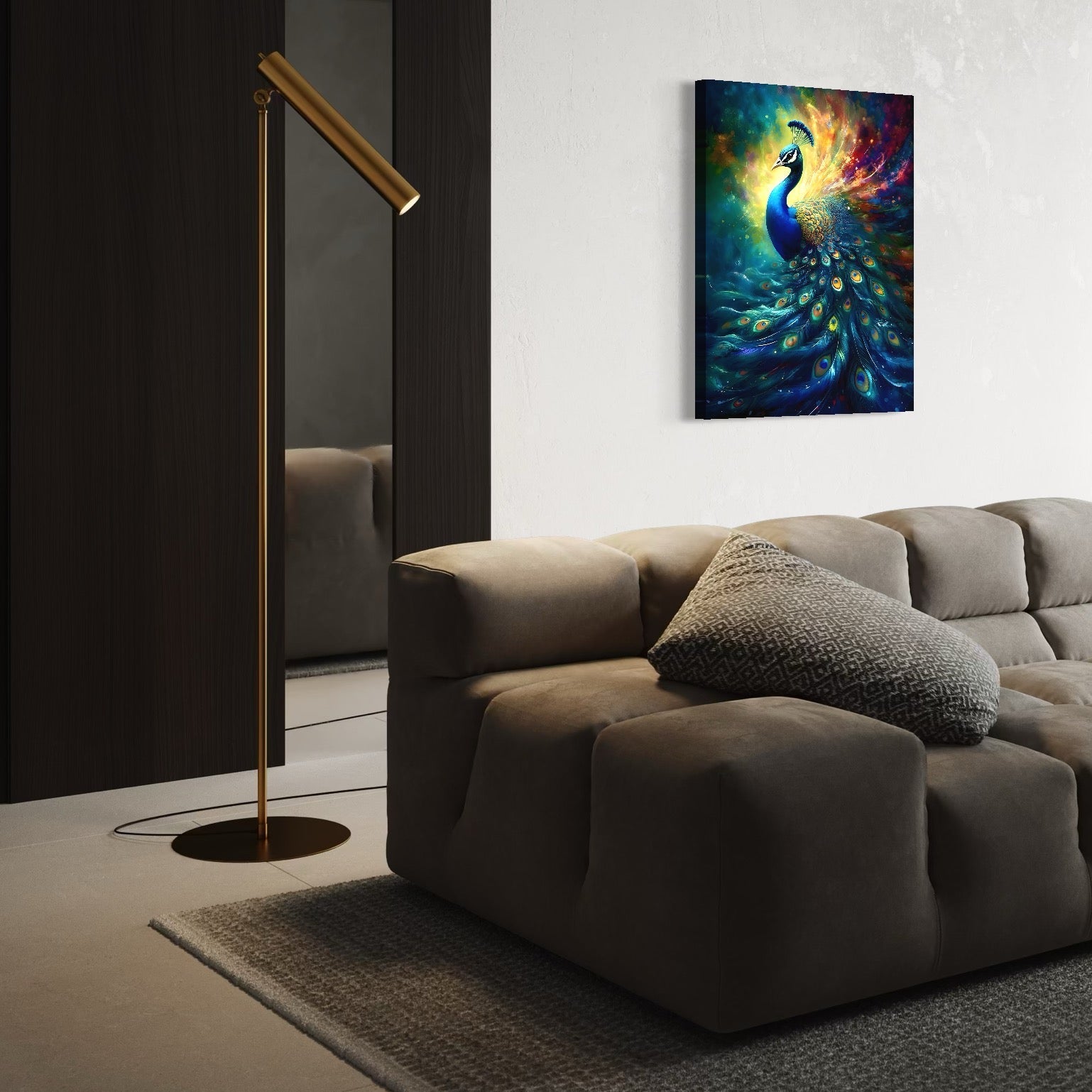 Tablou Canvas Premium LuxCanva® C1026, Paun Stralucitor , Culori, Pasari, Paun, Dormitor, Living, Relaxare, Culori Vibrante